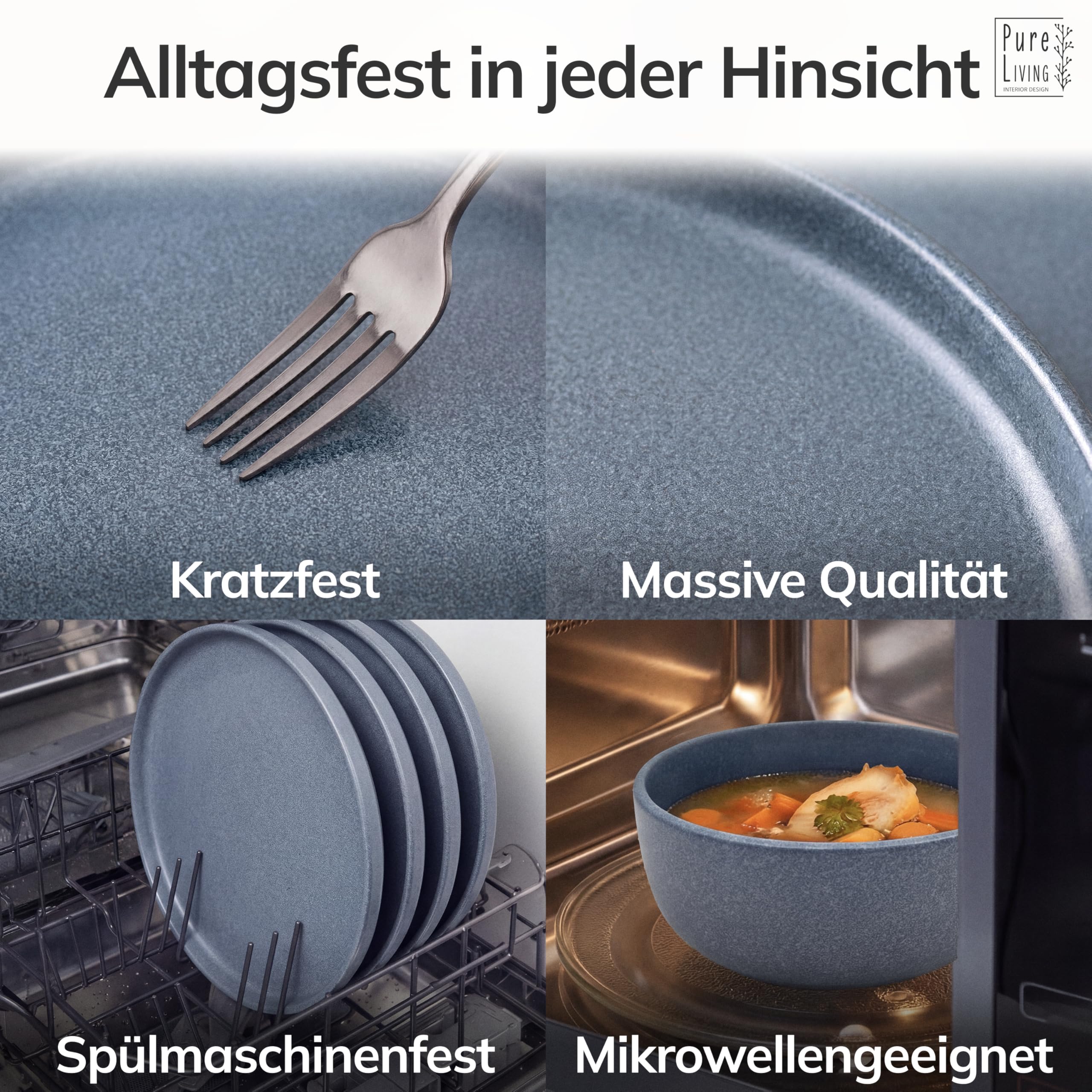 Steingut Kaffeetassen 6 Pers. Hochwertiges Urban Style TEST SEHR GUT Tassen Set, Spülmaschinen-, Mikrowellen- und Kratzfest- Stylisches Tee- und Kaffeebecher Set- Pure Living in matt Blau