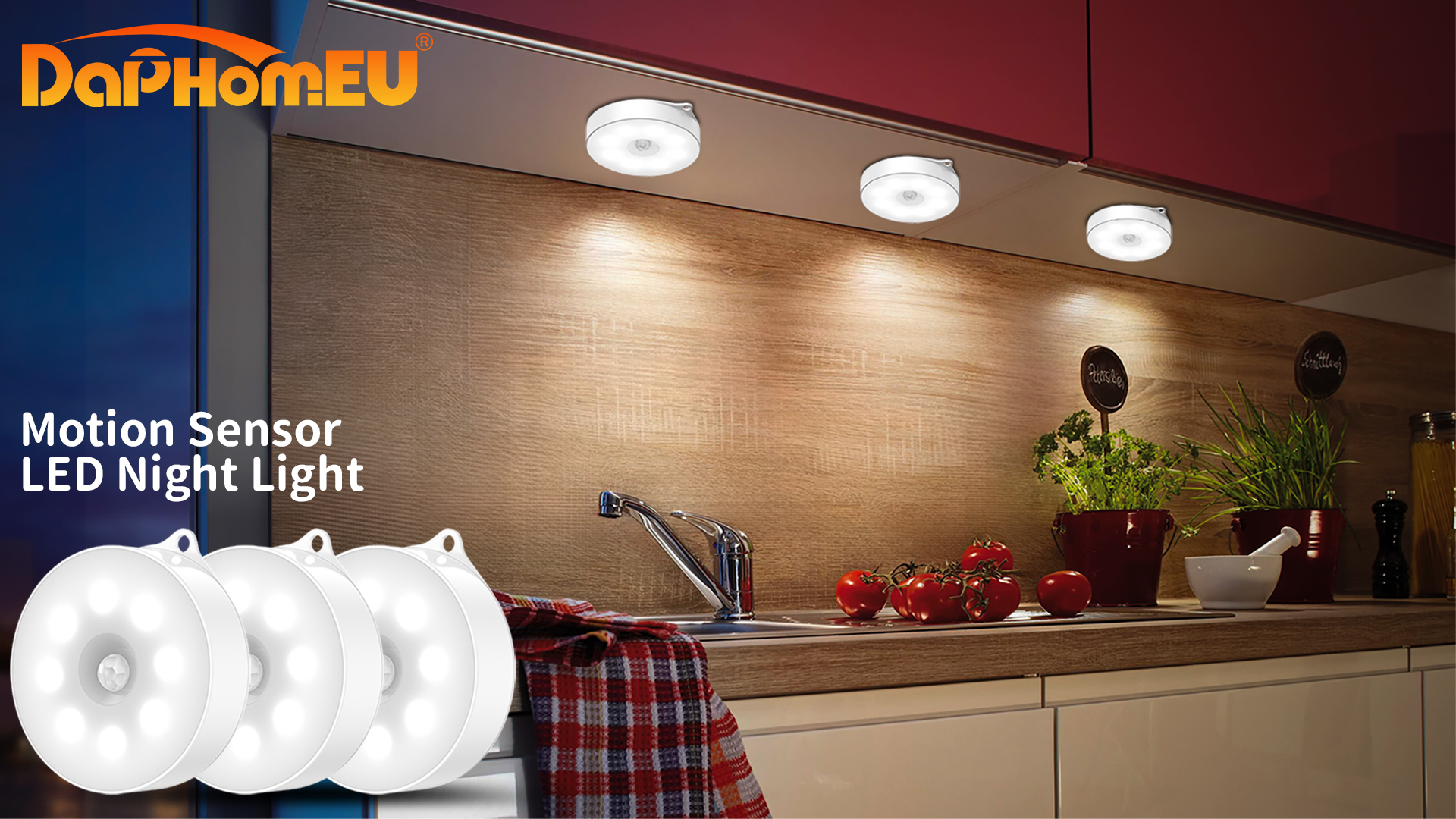 Lampe à Capteur De Mouvement à Piles Pour Intérieur, Lumières De Placard LED, Veilleuse Sans Fil à Piles, Lampes Murales à Coller Pour Garde-Manger, Armoire, Garde-Robe, Cuisine, Escaliers, Couloir