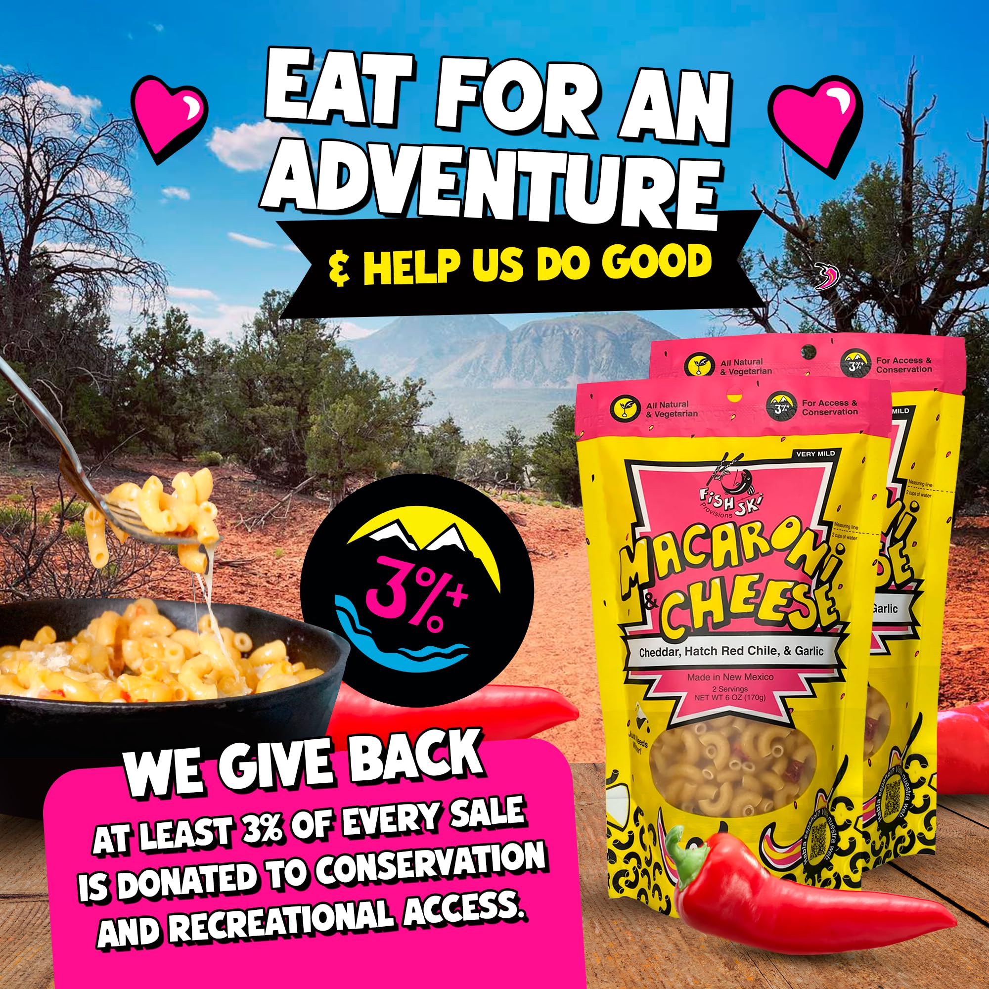 Fishski Easy Prepare New Mexico Hatch Red Chile Macaroni and Cheese with Cheddar (2 x 6oz Packs) 170g Each