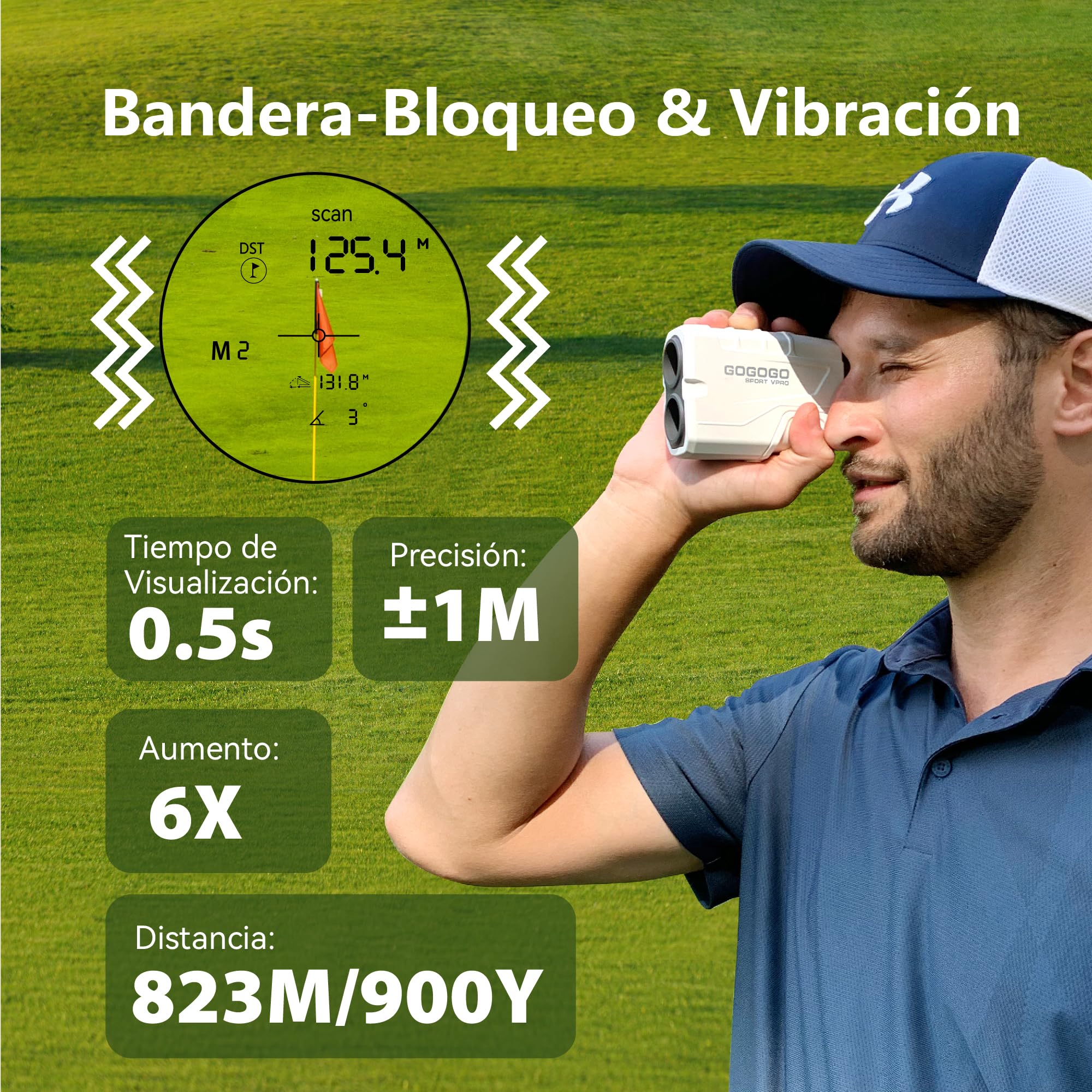 Gogogo Sport Vpro Telémetro Golf Caza 823 M/Yardas, Recargable Medidor Laser Golf 3 Modos para Pendiente y Vibración de Bloqueo de Bandera, Escaneo, Velocidad, Linea de Datos