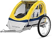 Schwinn Echo Child Bike Trailer, Max of 2 Children with Total Weight of 80 lbs., Canopy, 20-Inch Air-Filled Tires, Yellow/Grey