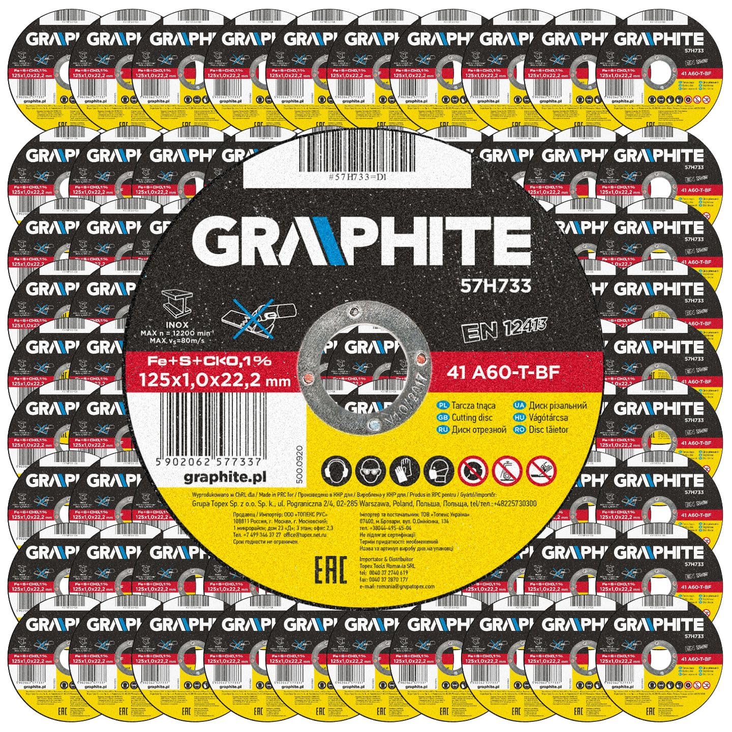 GRAPHITE Disco da taglio 125 per metallo, acciaio inox, acciaio per smerigliatrice angolare, 100 pezzi, 125 mm x 1,0 mm x 22,22 mm, ultra sottile, disco flessibile