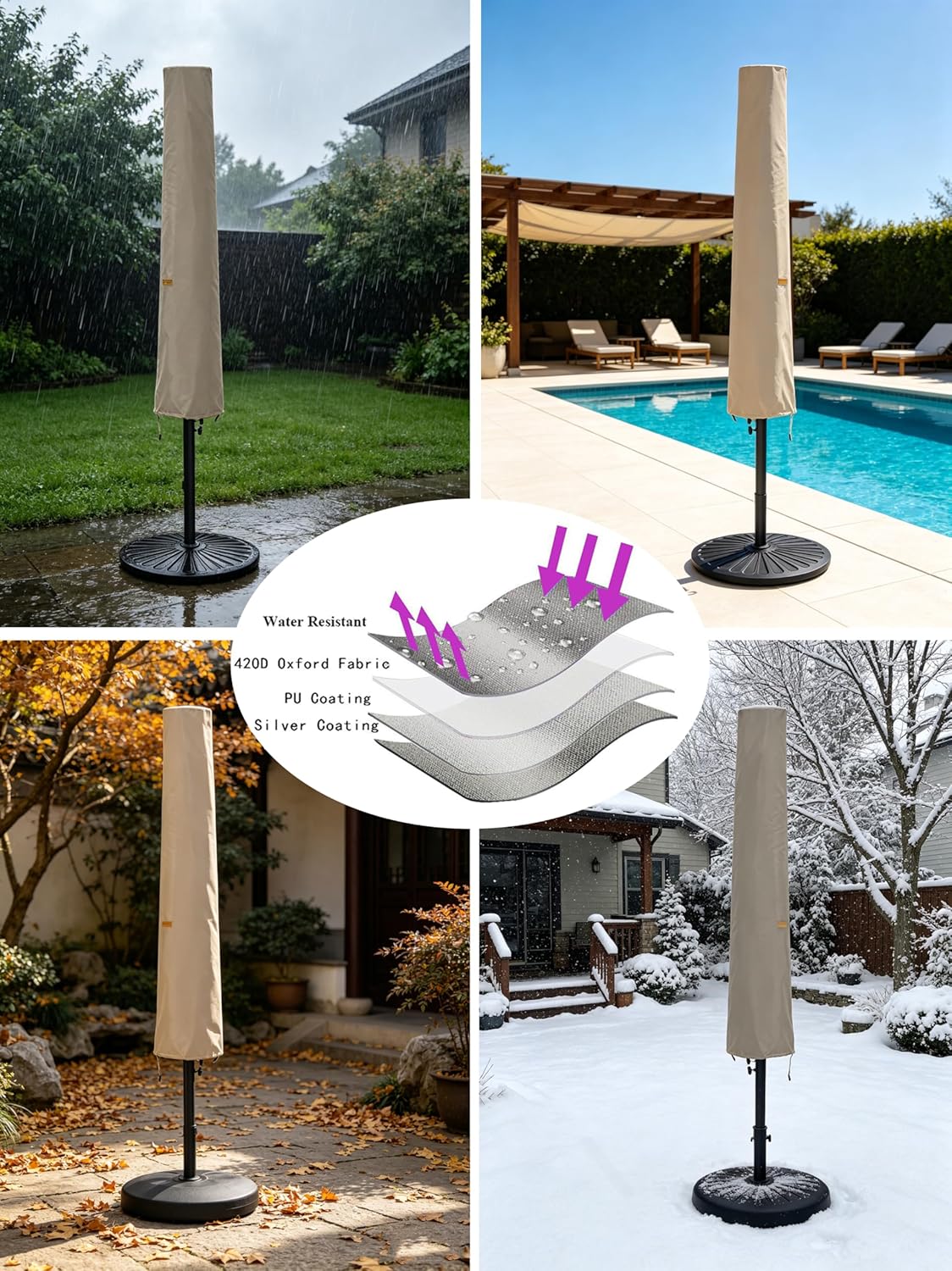 Umbrella Cover for 6ft to 9ft Patio Umbrellas, Waterproof and Durable Market Umbrella Cover with Zipper and Rod