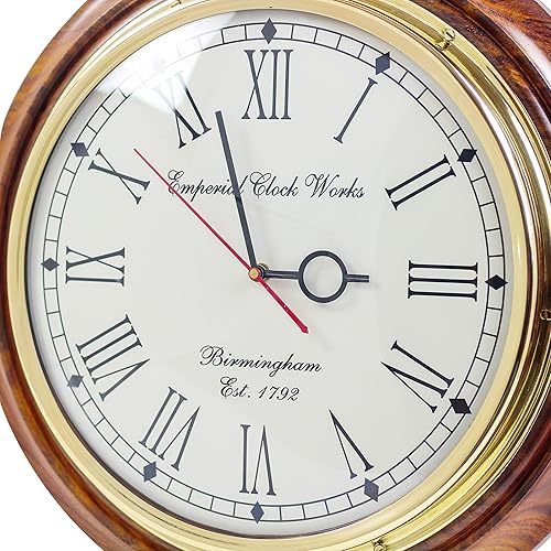 Miniatura 5 de Nagina International Reloj de pared náutico de latón con números romanos en base de palisandro premium  Regalos y decoración hechos a mano (16