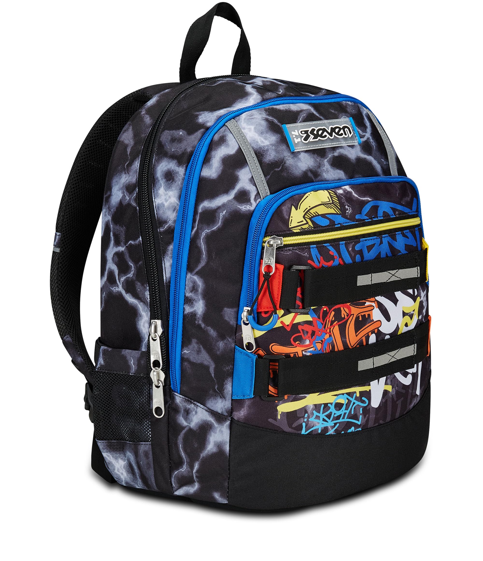 Seven Zaino Scuola Advanced, Nero Giallo, Mark On Boy, Zaino Doppio Scomparto Con Tasca Porta PC o Tablet, Tasca Porta Borraccia e Organizer, Zaino Scuole Medie e Superiori, Bambino Ragazzo