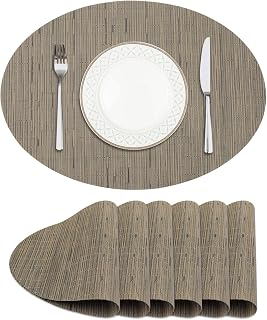 18 x 12 inch Set of 6 PVC Oval Placemats, Washable Non-Slip Heat Resistant and Stain Resistant Table Mats,Durable Place Mats for Kitchen Dinner Daily, Meals Table Decor, Brown