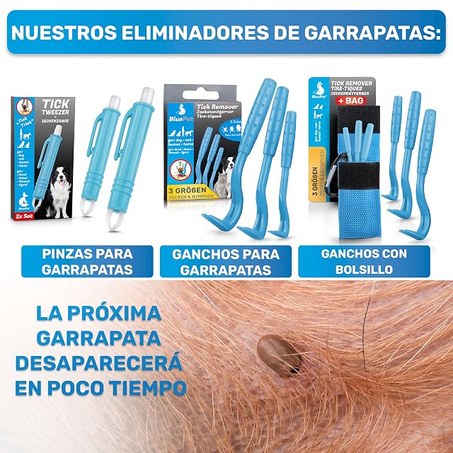 Foto 6 de 7 de BluePet Ganchos para Garrapatas, Set de 3 Tamaños, Fabricado en Francia, Pinza Quita Garrapatas para Personas