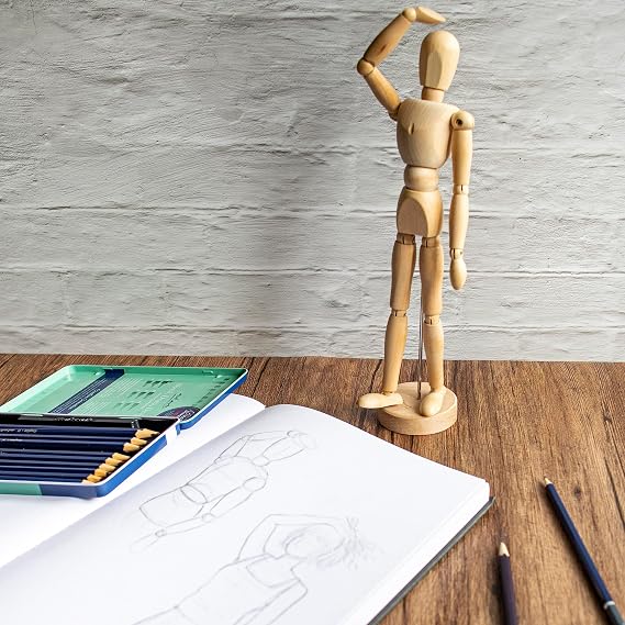 Mont Marte Manikin Male 30cm - Body Doll, Wooden Puppet - Flexible Mannequin as a Model for Drawing - Ideal Painting and Drawing Aid