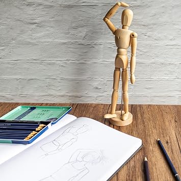 Mont Marte Manikin Male 30cm - Body Doll, Wooden Puppet - Flexible Mannequin as a Model for Drawing - Ideal Painting and Drawing Aid