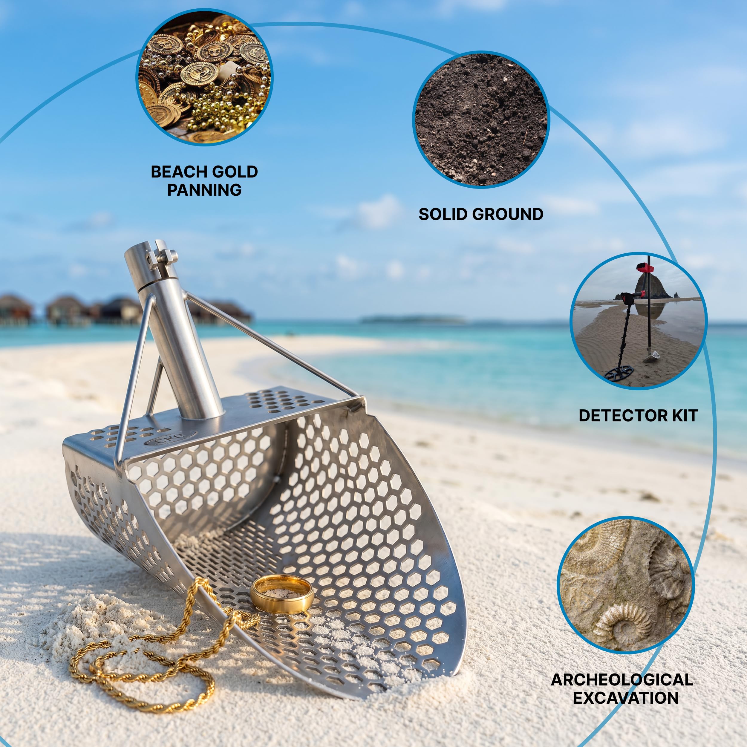 CKG Colador de arena para detector de metales profesional, pala para búsqueda de tesoros en la playa, compatible con detectores de metales, accesorios robustos para hallazgos precisos, Pro