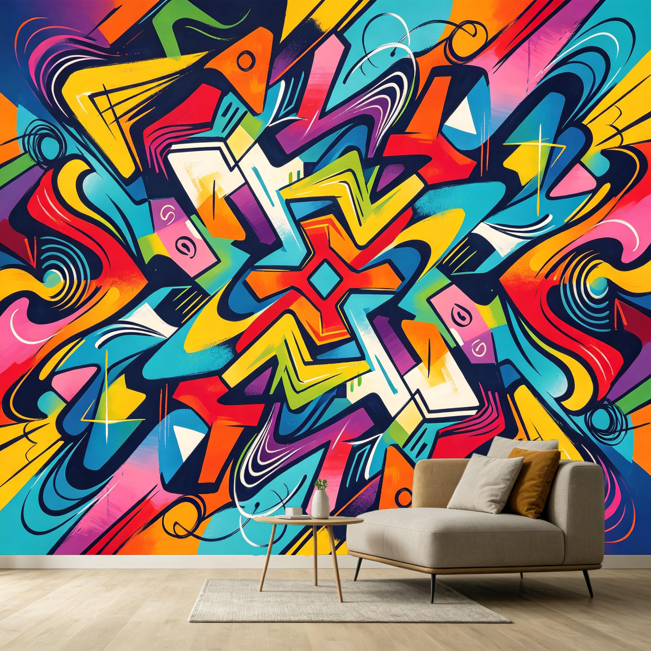 Custom Size Wall Murals Abstract Modern Graffiti Geometric Lines Vibrant Colors SelfAdhesive Wall Fabric Removable Large Wallpaper for Photo Living Room