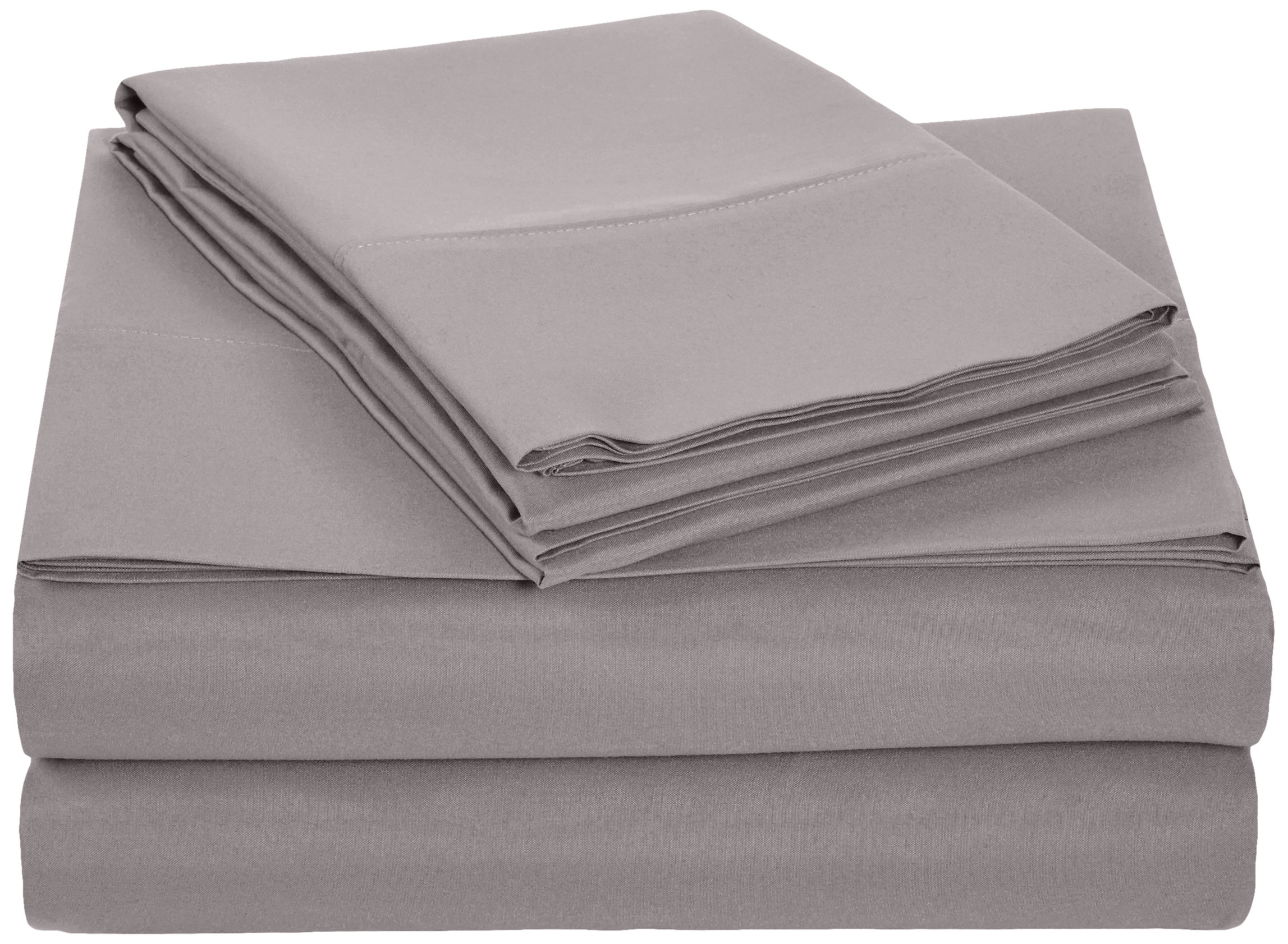 AmazonBasics Solid Polyester Microfiber Sheet Set - Includes 1 Bedsheet, 1 Fitted Sheet with Elastic, 2 Pillow Covers, Queen, Dark Grey