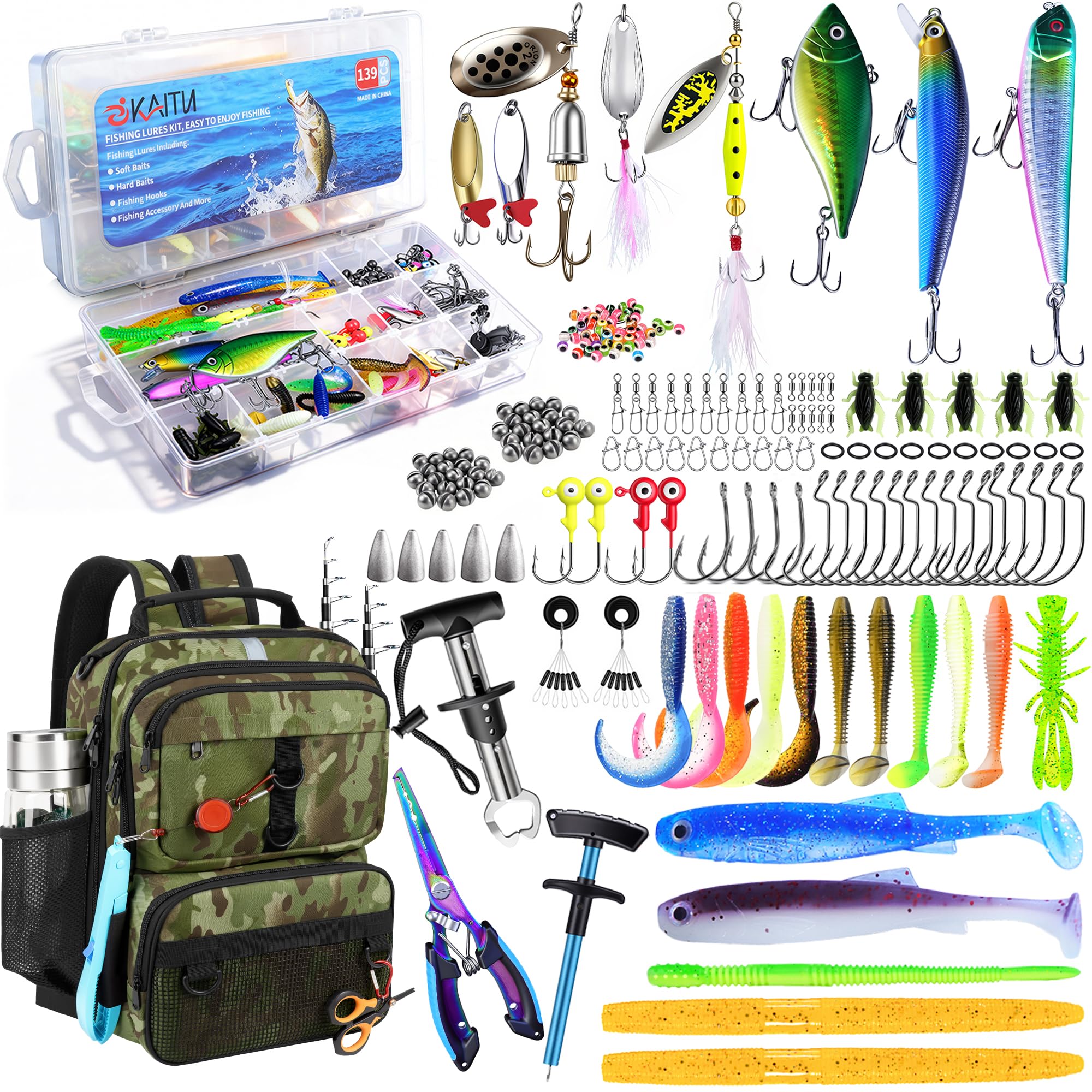 Fishing Backpack Tackle Box - Rod Holder & Lures -13