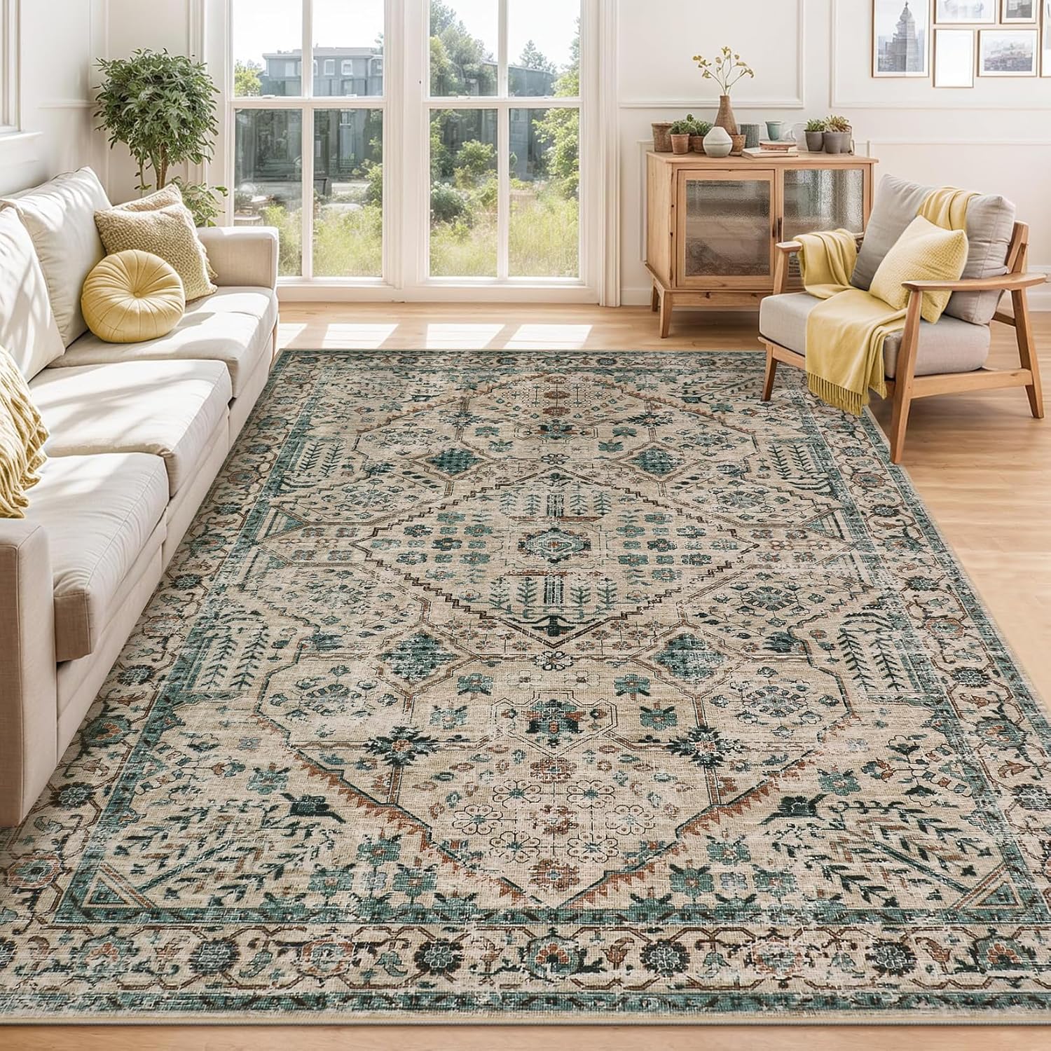 9x12 Rugs for Living Room Washable, Soft Vintage Large Area Rugs for Bedroom Boho Farmhouse Low Pile Non-Slip Indoor Carpet Rugs for Dining Room Home (Taupe, 9'x12')