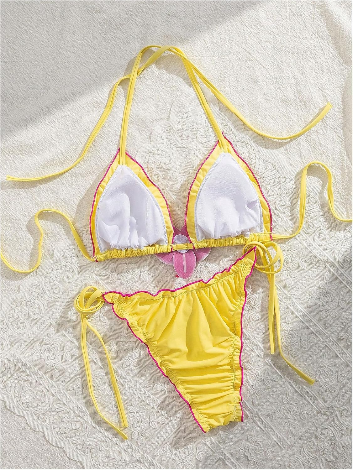 WDIRARA Women's 2 Piece Bikini Set Halter Tie Side Swimsuits 3D Floral Bathing Suit - Image 3