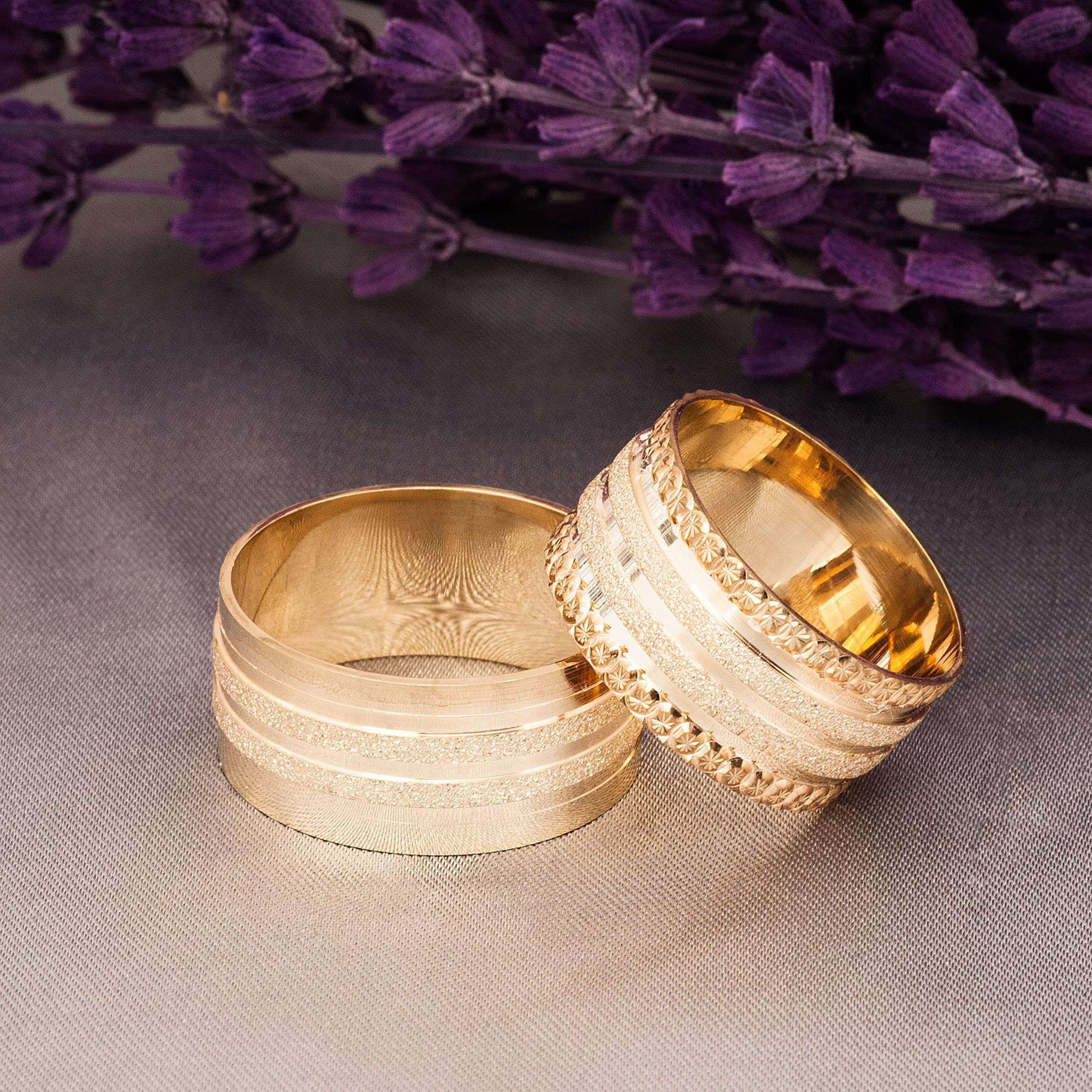 8 mm Ehering-Set, 14 Karat vergoldet, passendes Ehering-Set für Paare, personalisiertes Ehering-Set aus Silber für Mann und Frau