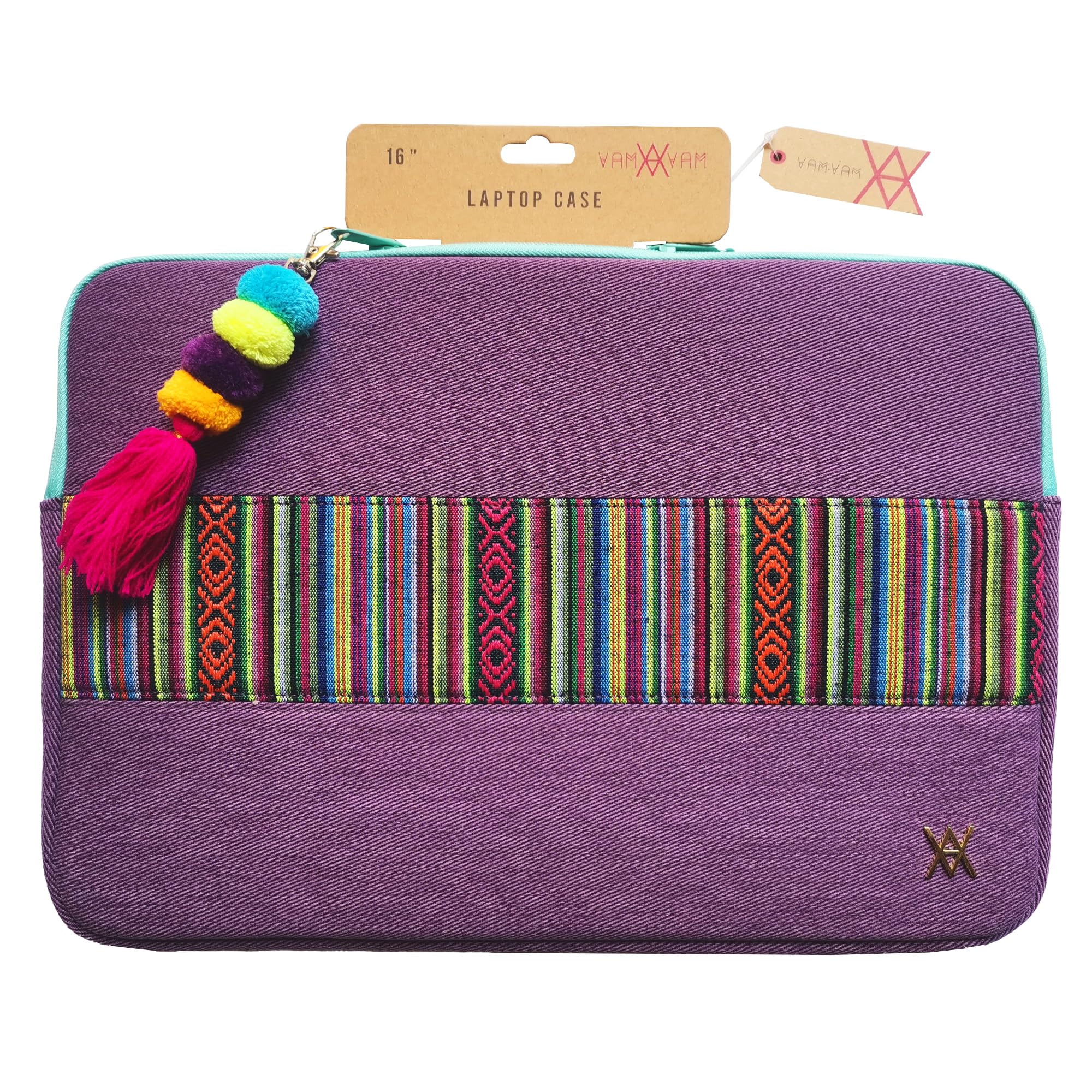 WONDEE Briefcase Laptop Sleeve 15.6/16 Inches Embroidered Fabric Design Ethnic Style and Original Handle – Padded and Reinforced Sleeve for Laptop Macbook Pro 16 Inches with Zipper