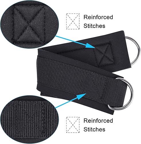Miniatura 3 de 1 par de correas de tobillo de fitness para máquina de cable, doble anillo en D, ajuste cómodo ajustable de neopreno, para hombres y mujeres