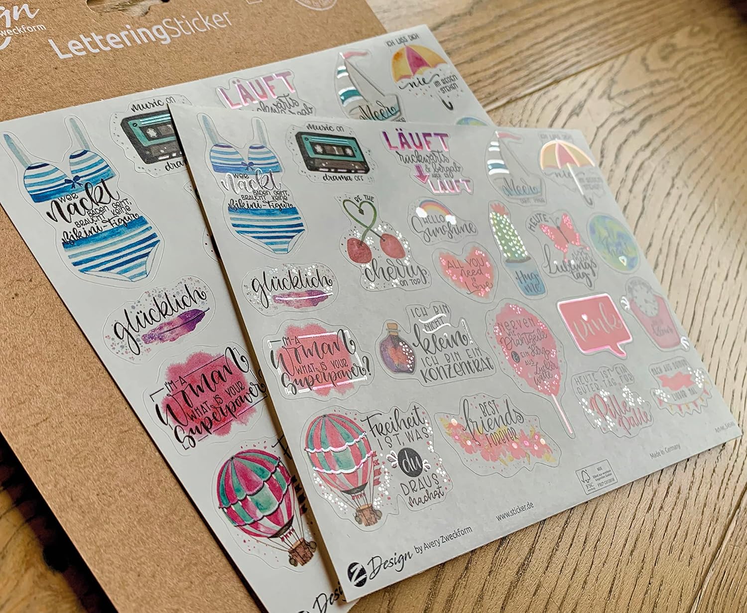 AVERY Zweckform 54546 Decorative Stickers Sayings 42 Stickers (Removable Stickers on A5 Sheet, Labels for Diary, Bullet Journal, Cards, Guest Book, Gifts, Adhesive Labels with Silver Effect)