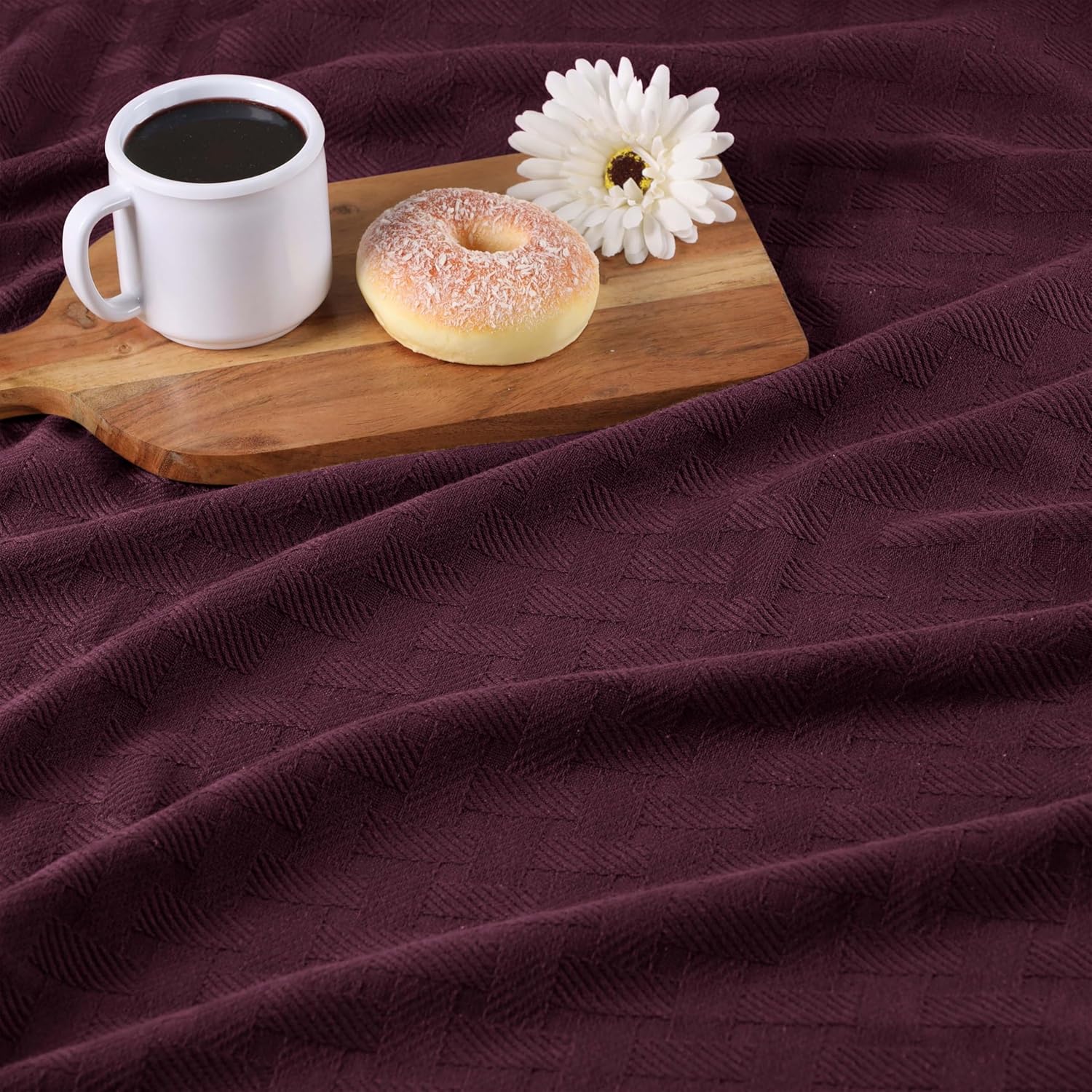 Superior 100% Cotton Basketweave Blanket, Perfect for Bedroom, Living Room, Couch, Picnics, Travel, Beach, or Camping, Comfy Blanket, Bedroom Decor, Essentials, Cover for Bed, Twin, Plum