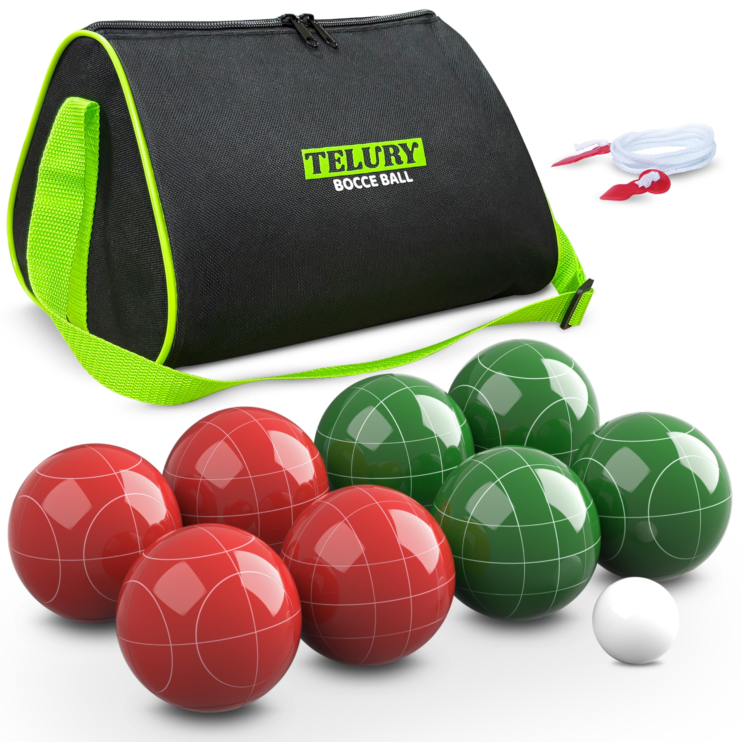 Bocci-Set 100 mm, Größe und Gewicht für Rasen, Strand-Bocci-Spiel-Sets für 2–8 Spieler (Rot und Grün)