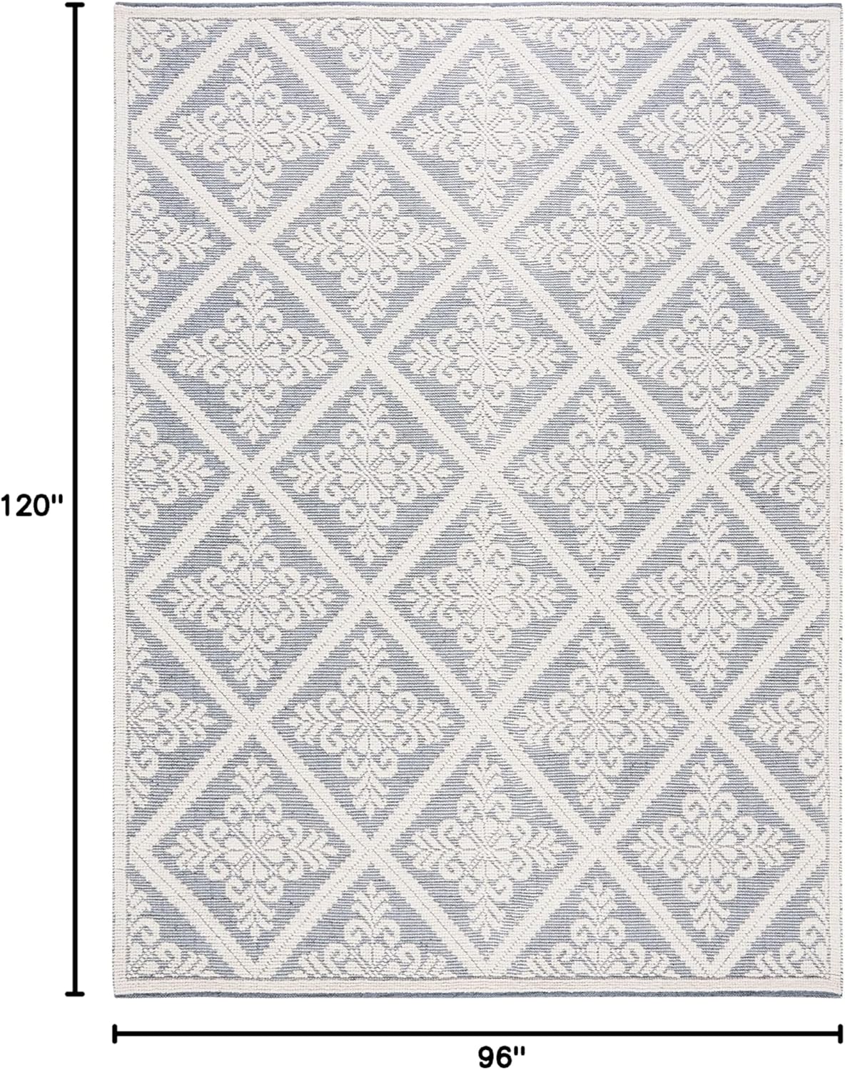 Ivory and Blue Hand-Knotted Wool 8' x 10' Area Rug