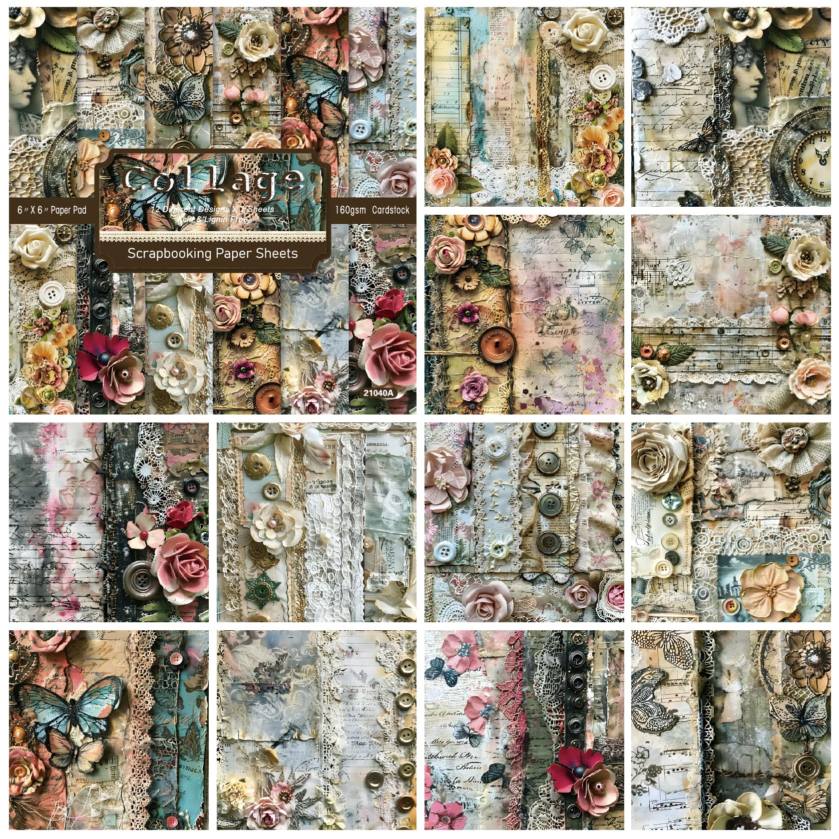 Papier do scrapbookingu, Blok papieru 6"x6" do tworzenia kartek, 48 arkuszy papieru wzorzystego, jednostronny karton, papier dekoracyjny na święta, zestaw materiałów do scrapbookingu - 12 wzorów