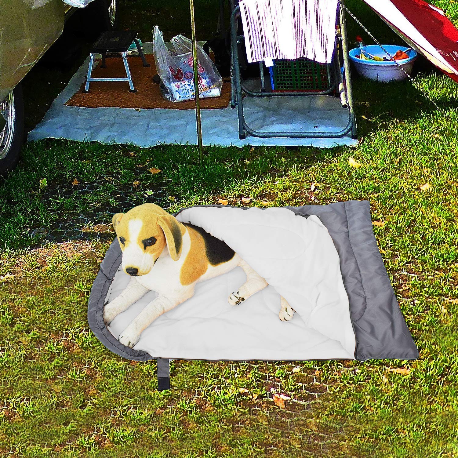 Saco de dormir para perro, impermeable, cálido, plegable, con bolsa de almacenamiento para interiores y exteriores, viajes, camping, senderismo, mochila (43 pulgadas de largo x 27 pulgadas)