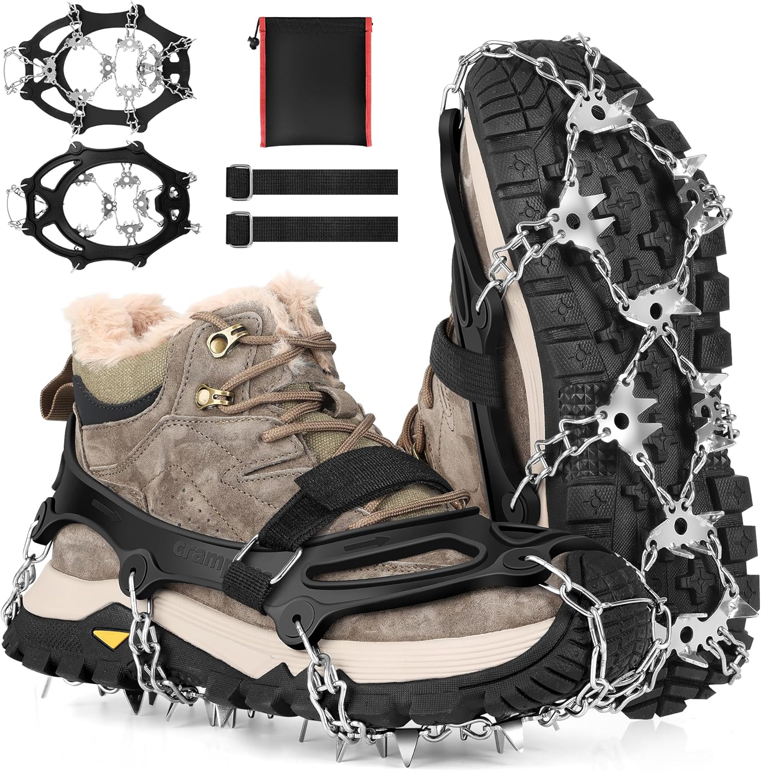32-Spike Stainless Steel Ice Cleats: Anti-Slip Microspikes for Hiking