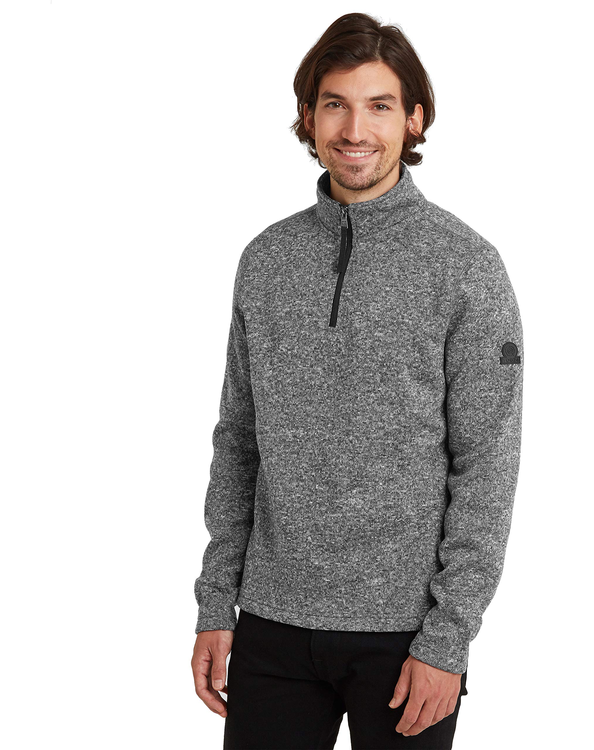 Tog24 Men's Dark Grey Marl Pearson Knitlook Fleece With ¼ Zip Neck