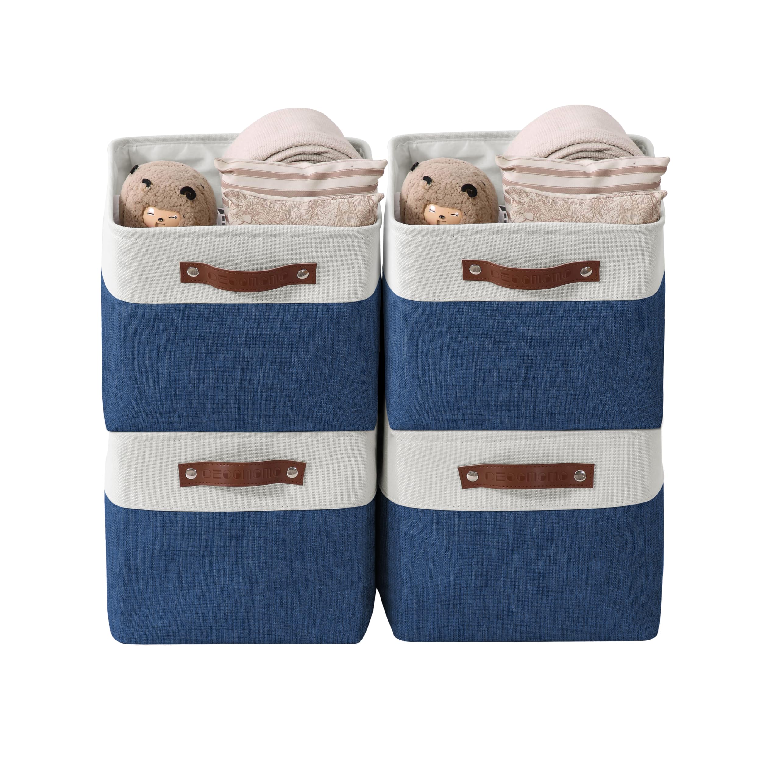 DECOMOMO Storage Baskets | Storage Boxes Fabric Organiser Storage for Wardrobe, Toys, Shelves, Office, Home & Nursery (Large Grey and White 15 x 11 x 9.5 – Set of 3) — view 62