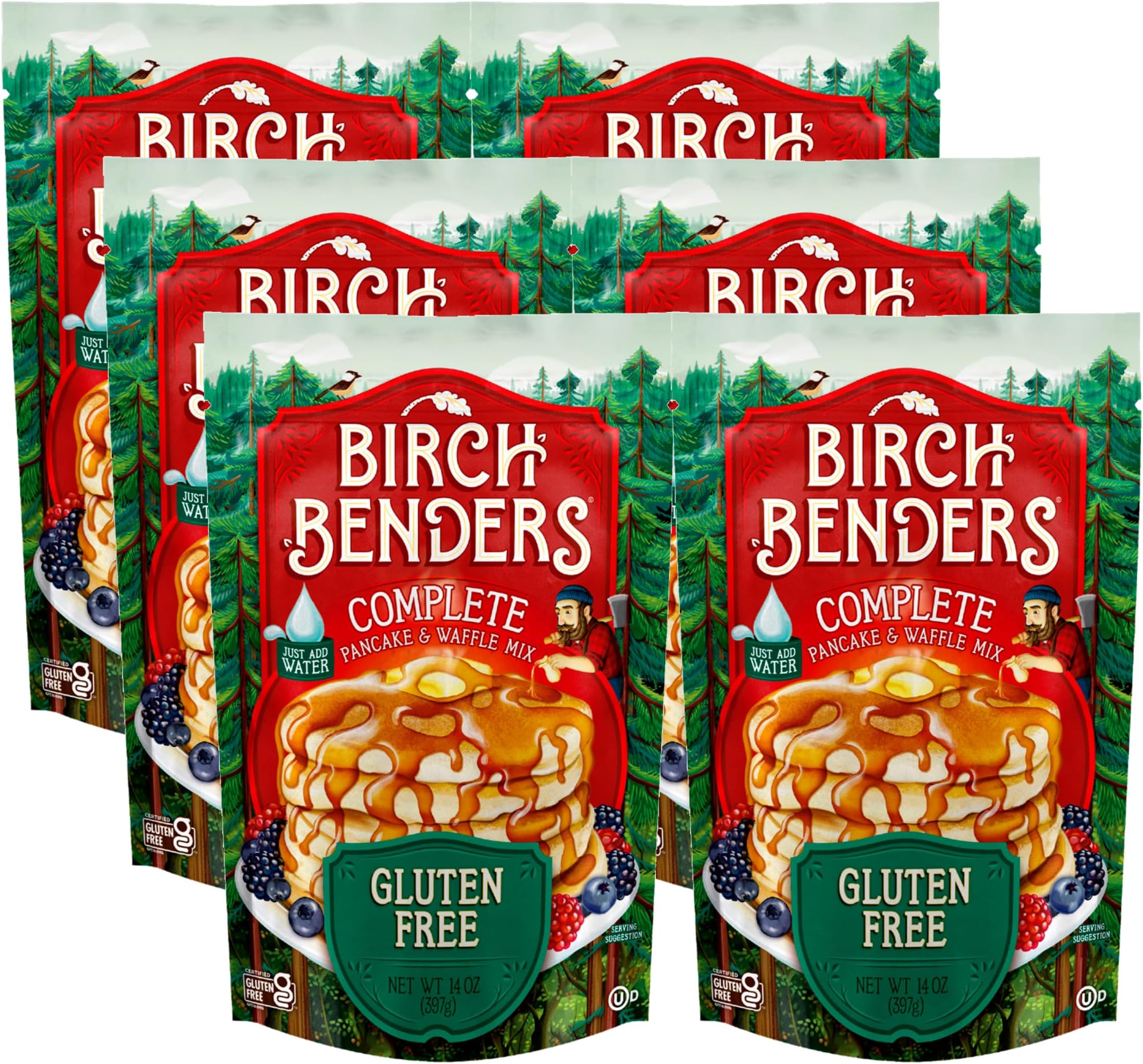 Gluten-Free Pancake and Waffle Mix by Birch Benders, 14 Ounce (Pack of 6)