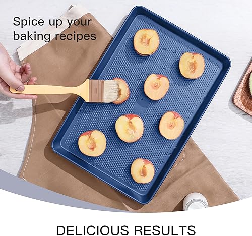 Miniatura 8 de HONGBAKE Juego de bandejas para hornear, bandejas de galletas para horno, sartenes antiadherentes de medio cuarto  gelatina con patrón de textura de