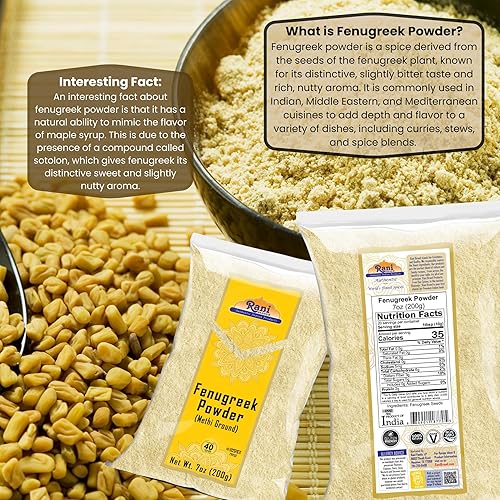 Miniatura 5 de Rani Semillas de fenogreco (Methi) Polvo molido 7 oz (200 g) Trigonella foenum graecum  Todo natural  Vegano  Apto para gluten  Sin OMG  Kosher
