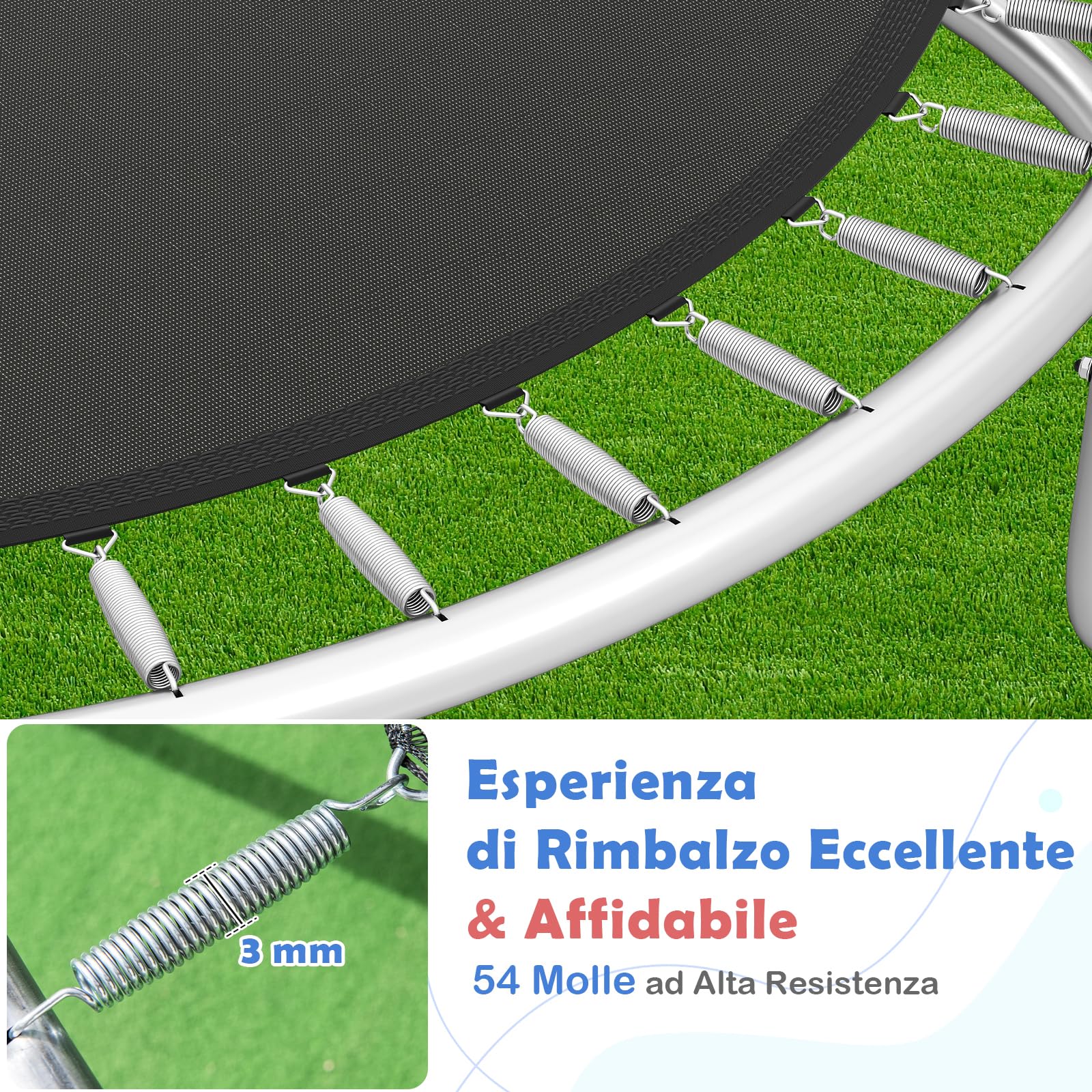 COSTWAY Trampolino Elastico per Bambini e Adulti 244 cm/305 cm/366 cm, Tappeto Elastico da Esterno con Rete di Sicurezza, Scala e Telaio in Acciaio Zincato Antiruggine