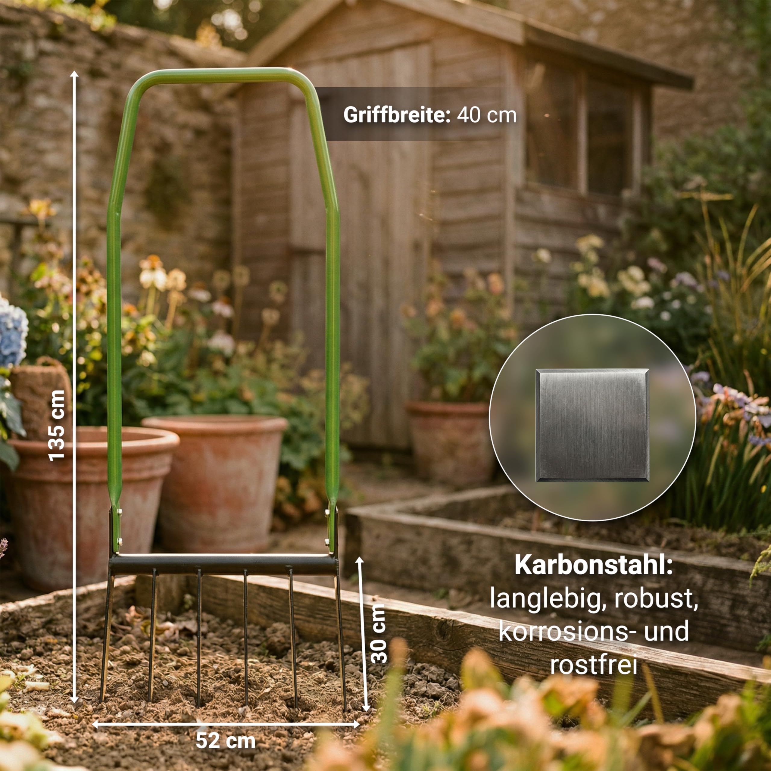 novaterra Horquilla prémium con 6 púas – Horquilla ergonómica Broadfork – aflojamiento del suelo que protege la espalda y cavar eficientemente – Tenedor de jardín robusto para macizos de flores