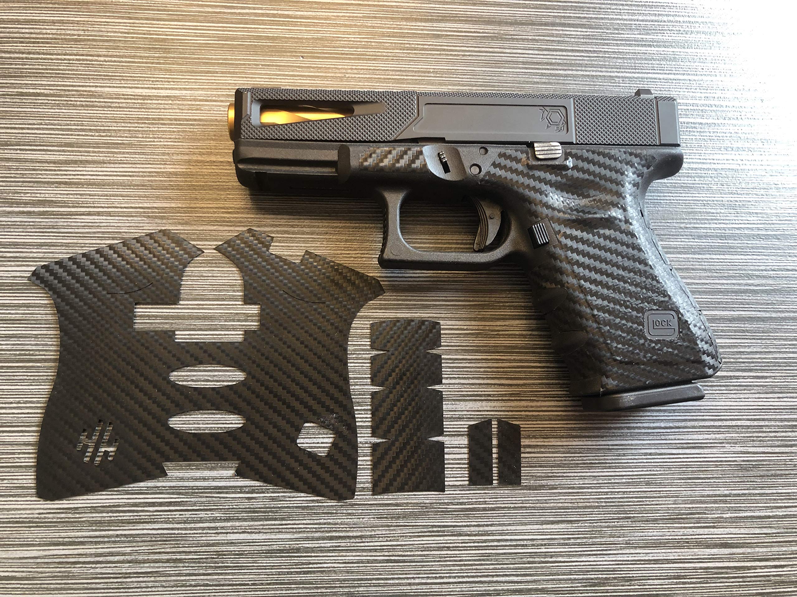 Handleitgrips Vinyl Black Carbon Fiber Texture Wrap for Glock 19 and Glock 23 Gen 3