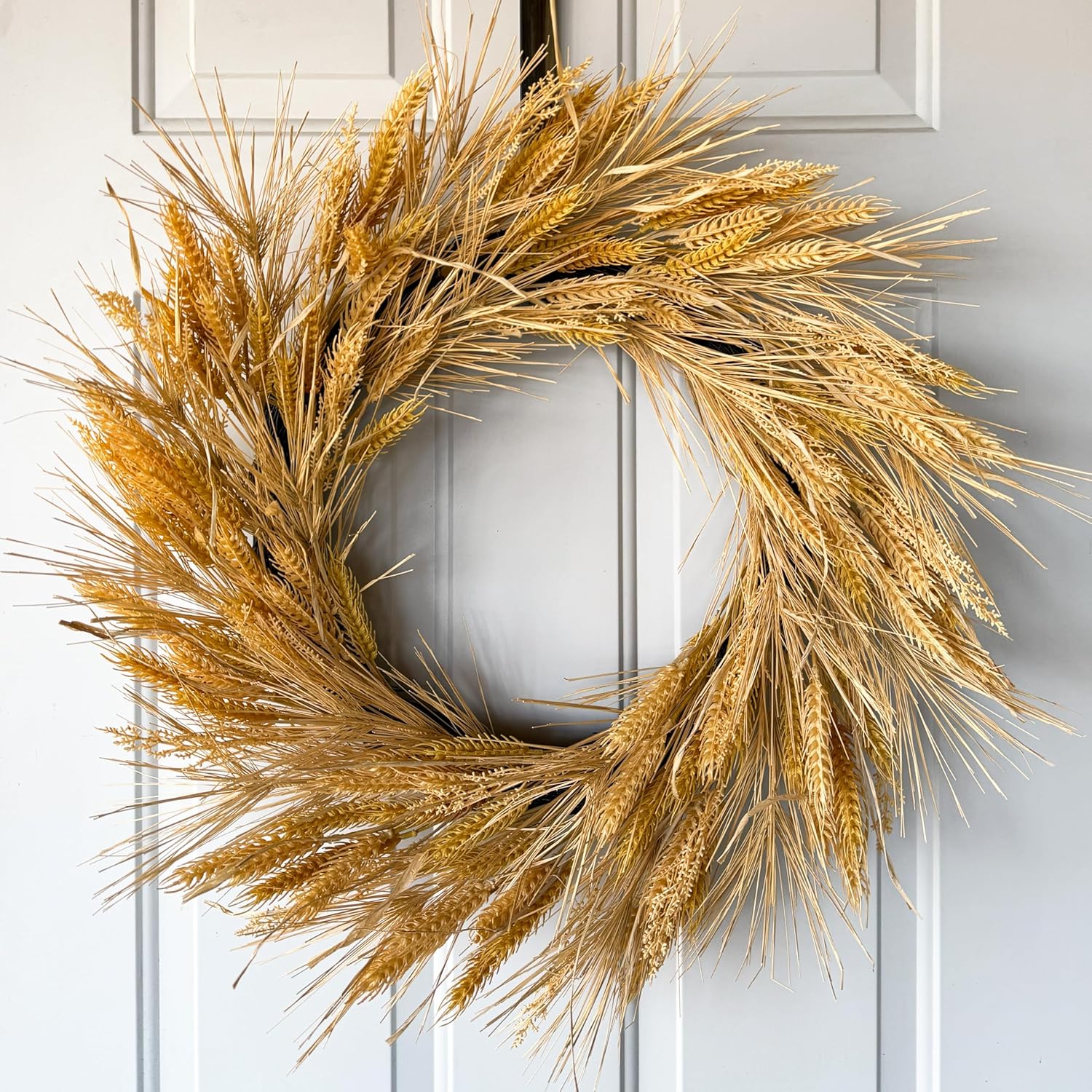Haute Decor 26 Inch Artificial Harvest Wheat Wreath for Front Door - Large Summer and Fall Faux Wheat Wreath on Natural Grapevine Base