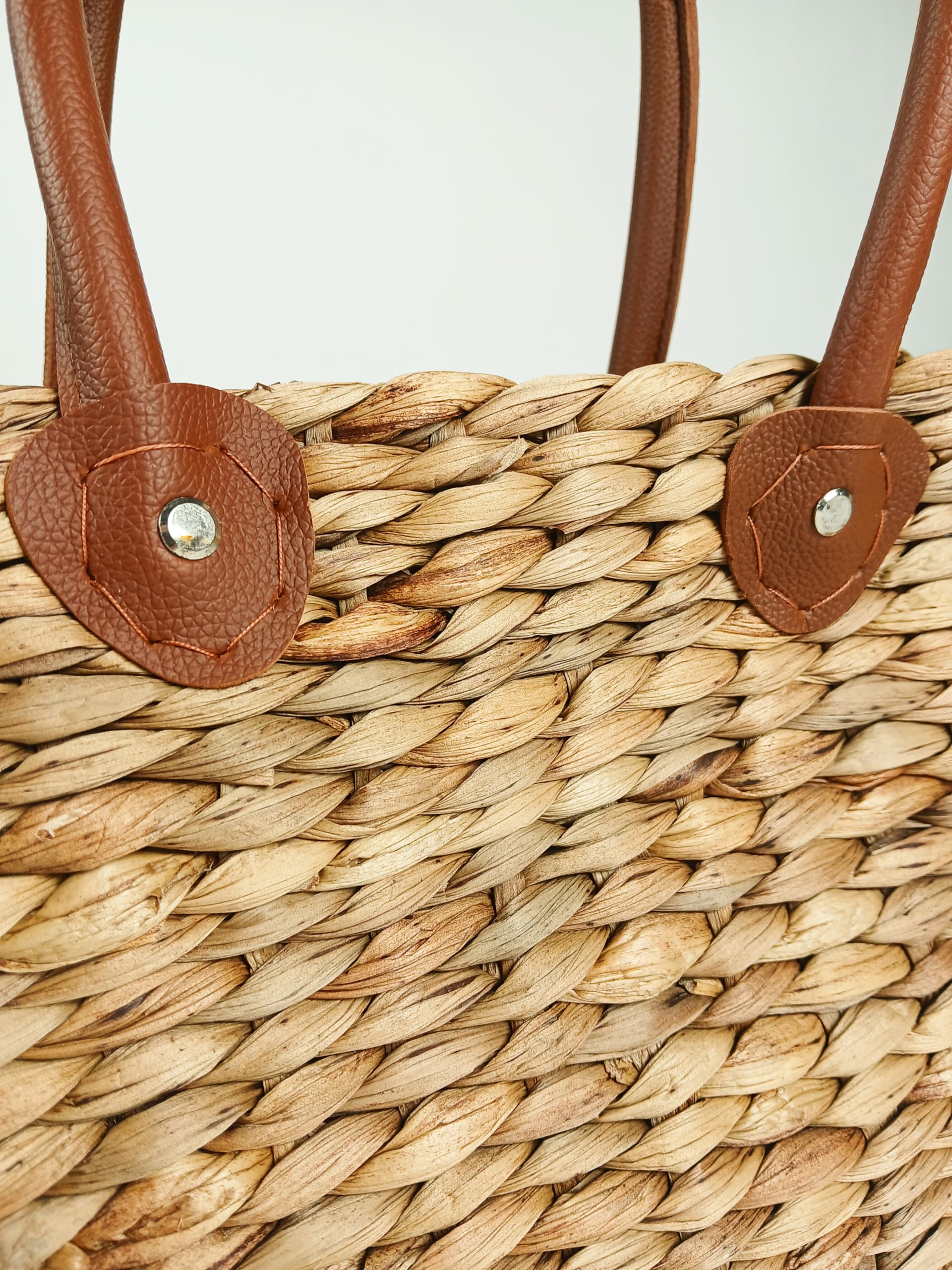 Kobolo Tasche Korbtasche Set aus Wasserhyazinthe Kunstlederhenkel eckig
