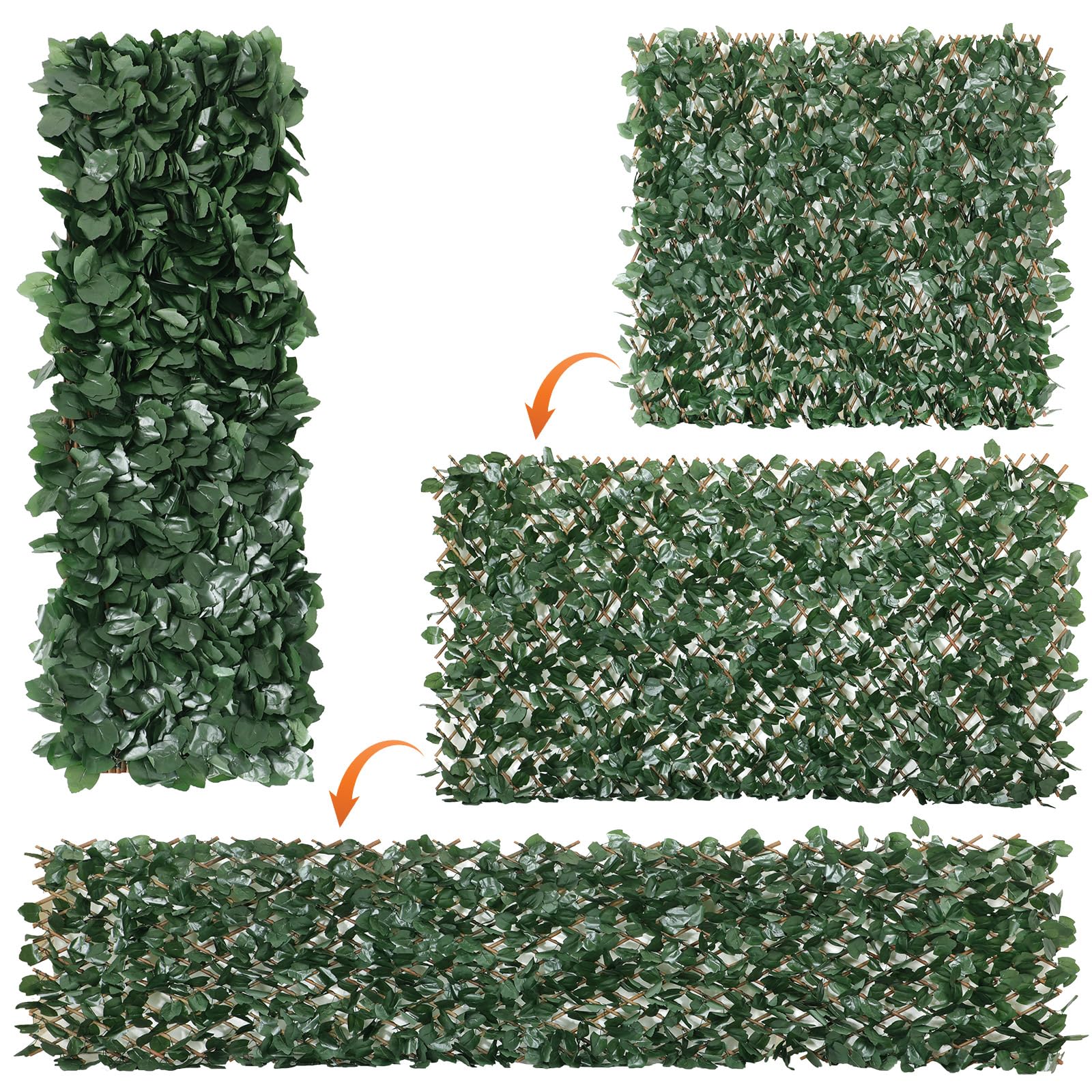 Erweiterbarer Gitterzaun 100x200cm flexibel ausziehbar aus Weide mit künstlichem Blattwerk aus Ahornblätter, Sichtschutz Zaun und Dekoration für Wohnzimmer, Garten, Balkon und Terrasse