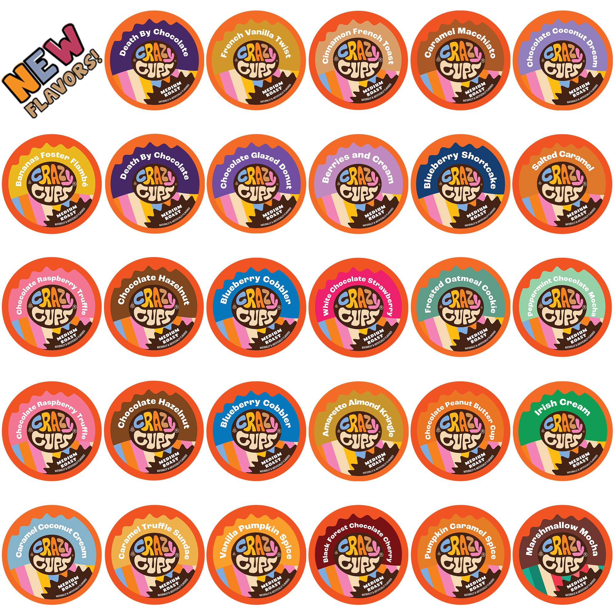 Crazy Cups 1인용 커피 포드 향 커피 - Crazy Cups의 큐리그 K 컵 머신용 맛 커피 버라이어티 팩, 30개