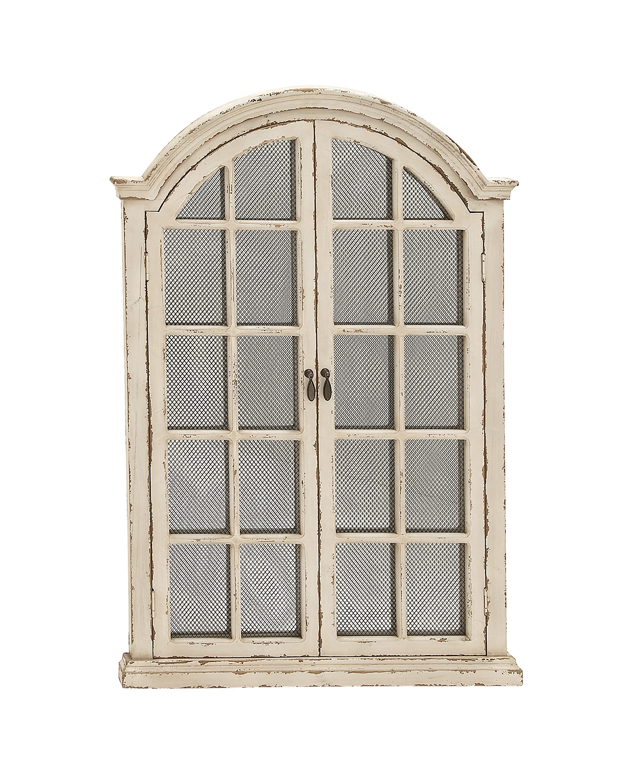 Deco 79 Wood Window Panes Inspired Wall Mirror with Arched Top and Distressing, 31" x 2" x 45", Cream