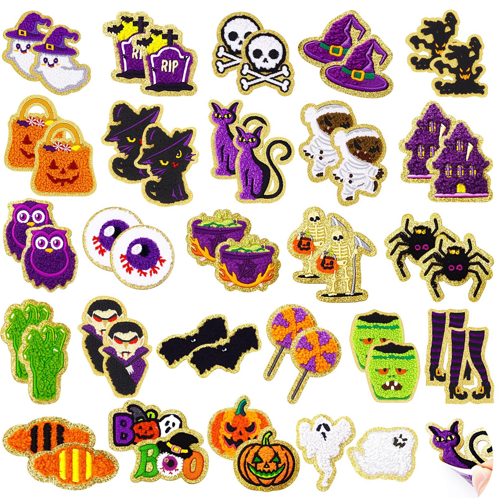 Écussons chenille Halloween x50 autocollants de citrouille et fantôme pour customiser vos sacs