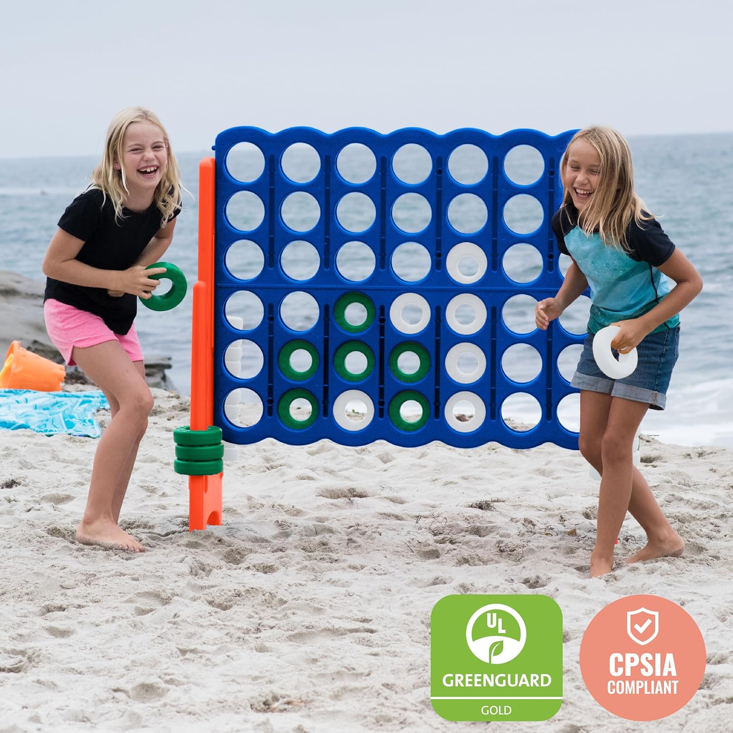 ECR4Kids Jumbo 4-to-Score Giant Game with 42 Rings and Reset Sliders, Kids Games, Blue/Orange