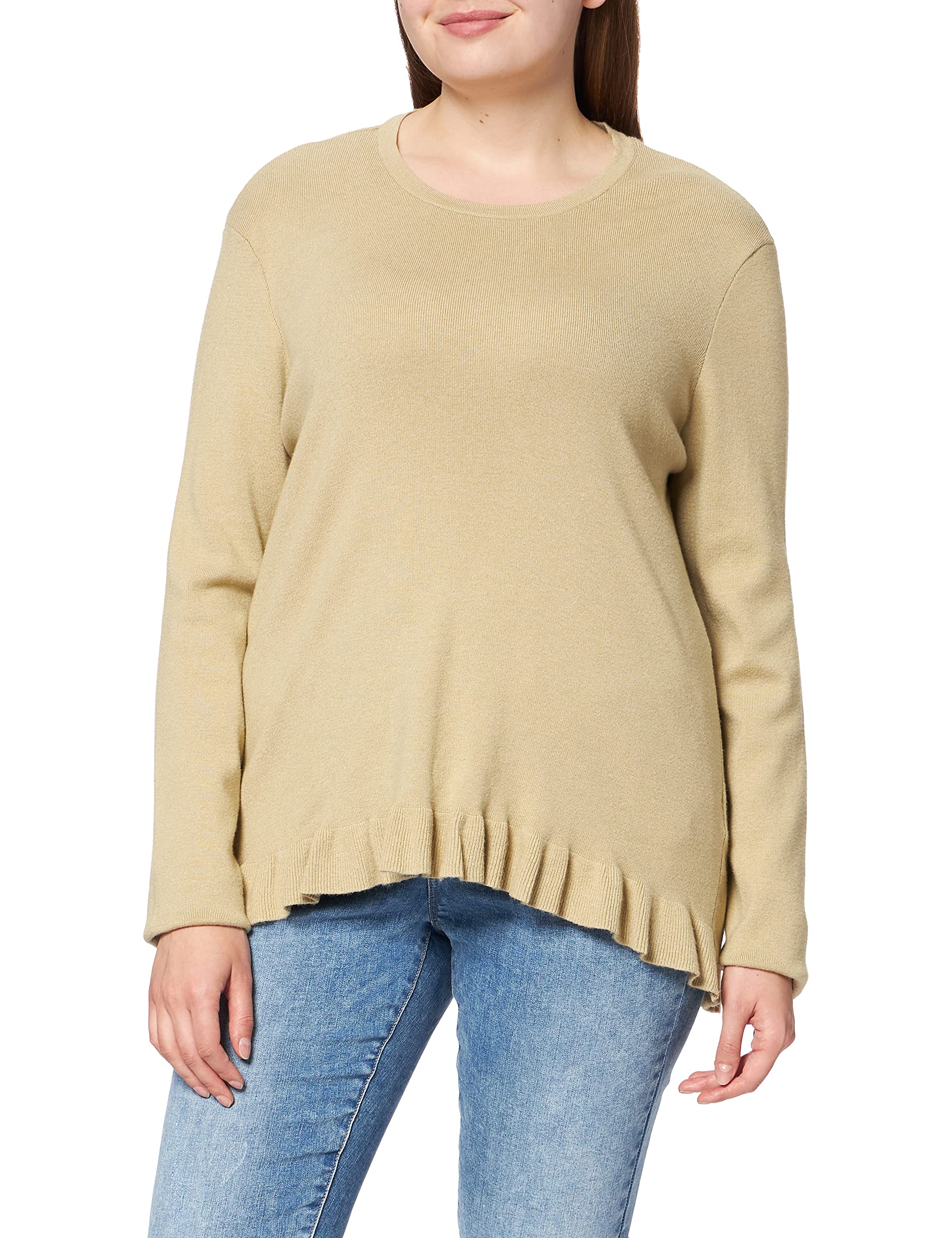NA-KD Women's Knitted Long Sleeve Top Shirt, Khaki, X-Large