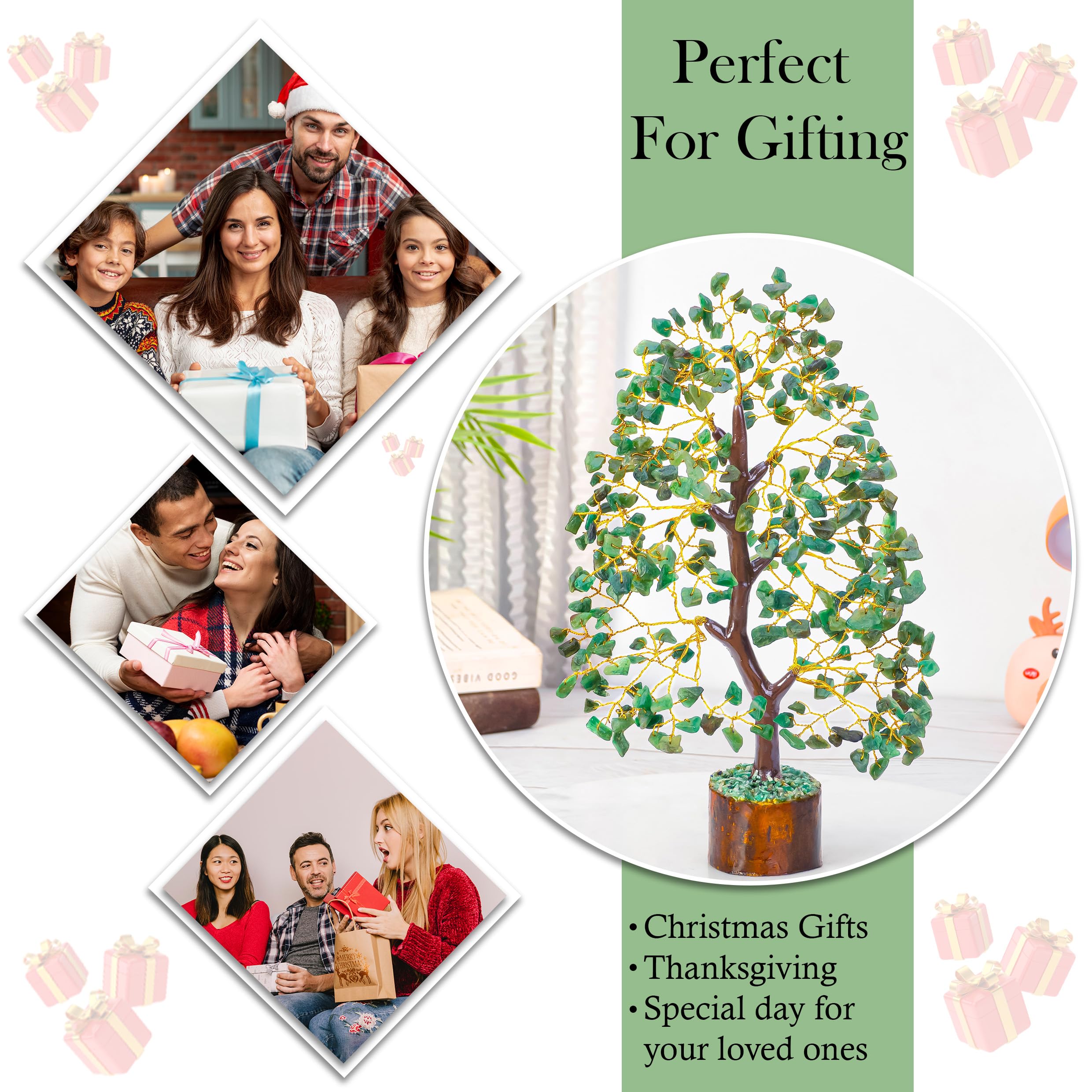 HindCraft Green Aventurine Healing Crystal Tree | Artificial Tree for Prosperity & Abundance | Feng Shui Crystal Tree for Home & Office | Thoughtful Gift for Men & Women – Housewarming, Wedding 2