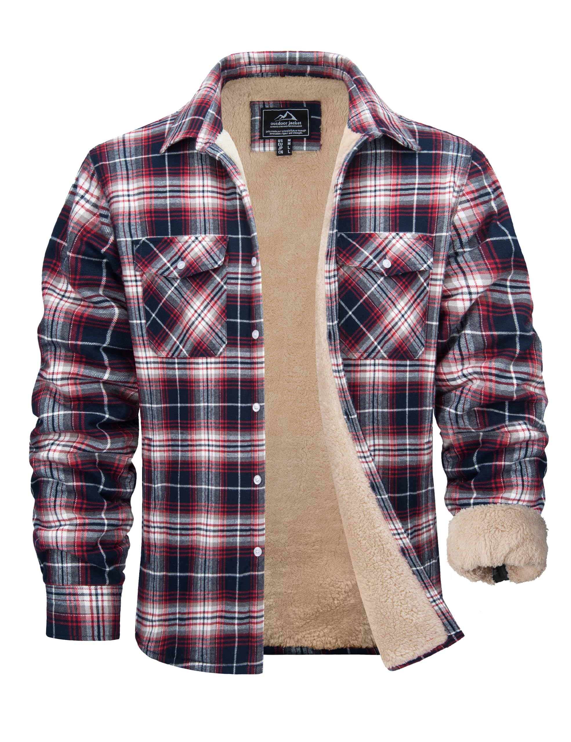 MAGCOMSEN Men's Flannel Shirt Fleece Lined Heavyweight Flannel Jacket Cotton Button Up Plaid Shirt Warm Winter Coat
