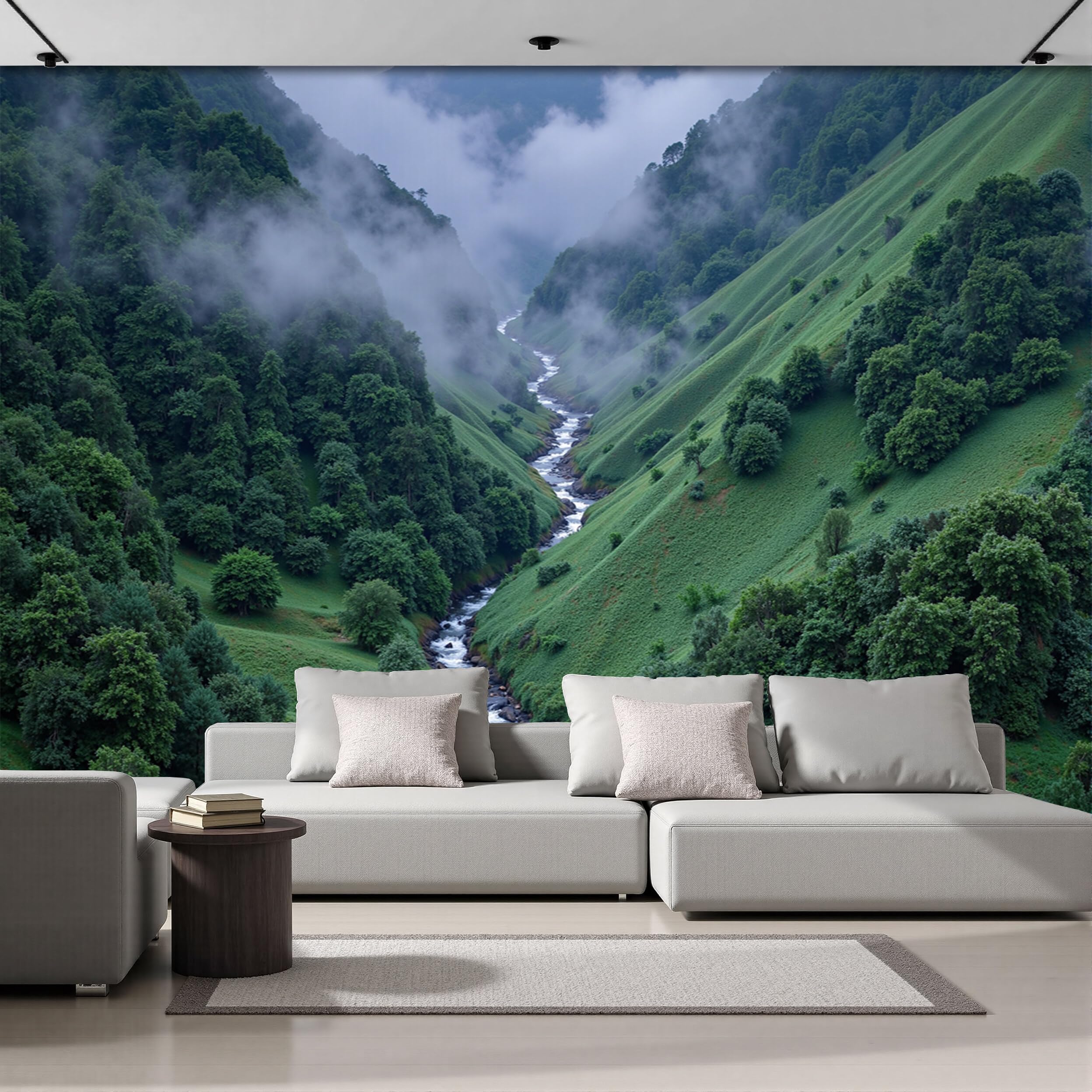 Fotomurales de seda premium diseño paisajistico verde esmeralda para decoracion de cuartos