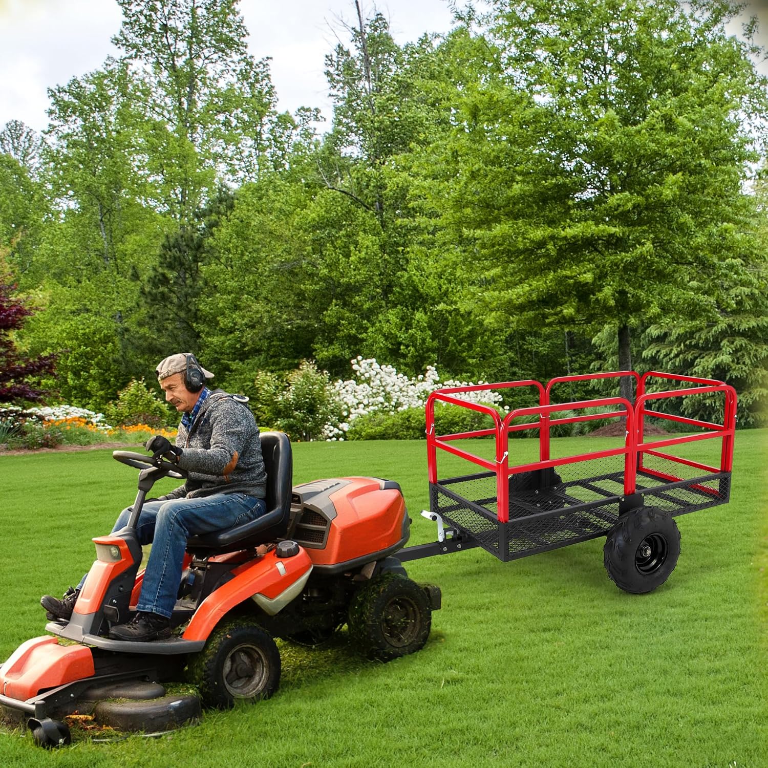 ATV Dump Trailer 1500 LBS Capacity, 22 Cu ft Tow Behind Dump Cart with All-Terrian Pneumatic Tires, Heavy Duty Steel Garden Utility Trailer for Lawn Mower, Tractor, UTV