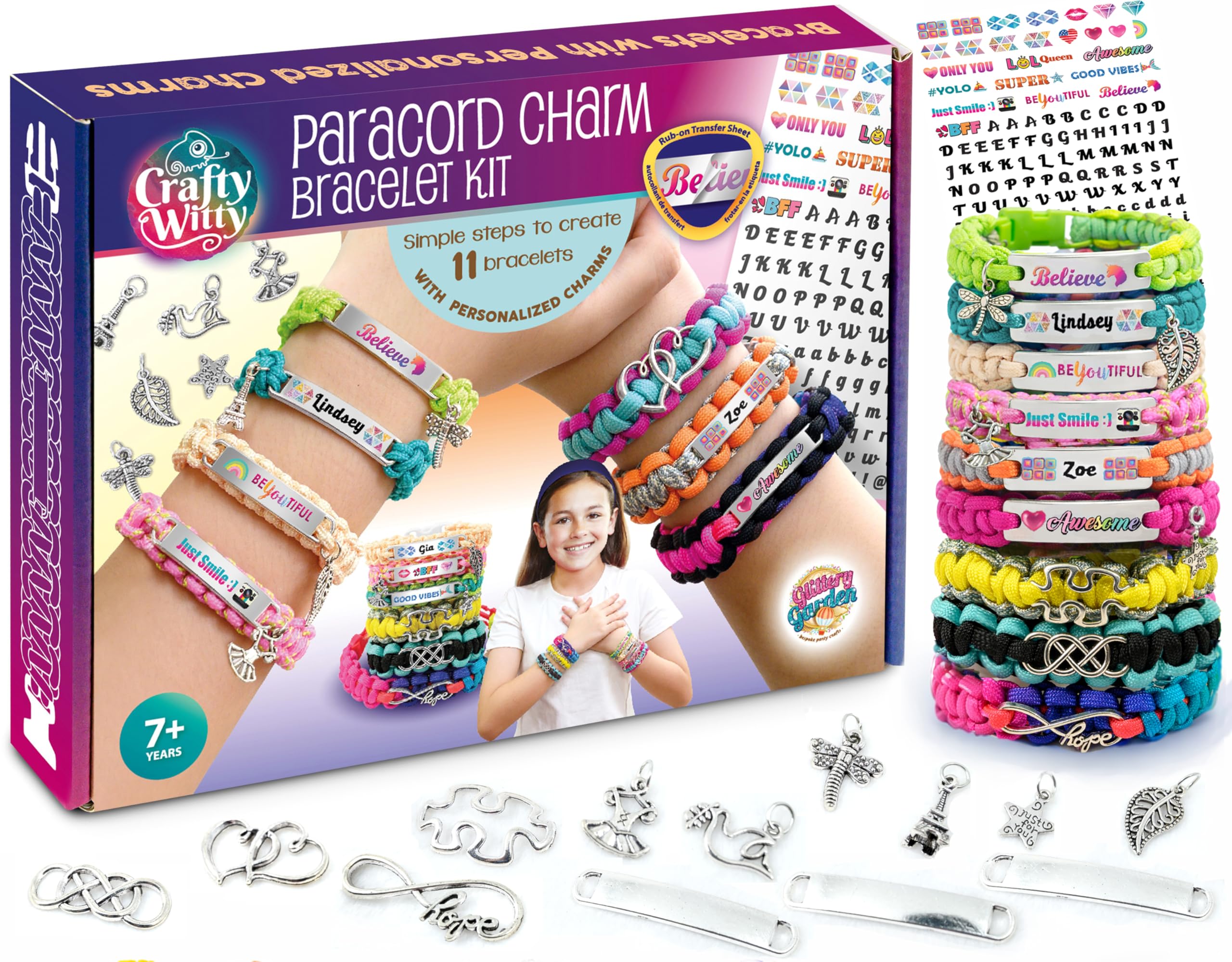 Paracord Bracelet Making Kit with Charms - Art & Craft Gift for KIDS Age 8 9 10 11 12 & Teens 13 14 Year Old. Make Your Own Friendship & Jewellery for Birthday, Travel Activity, Camp & Project